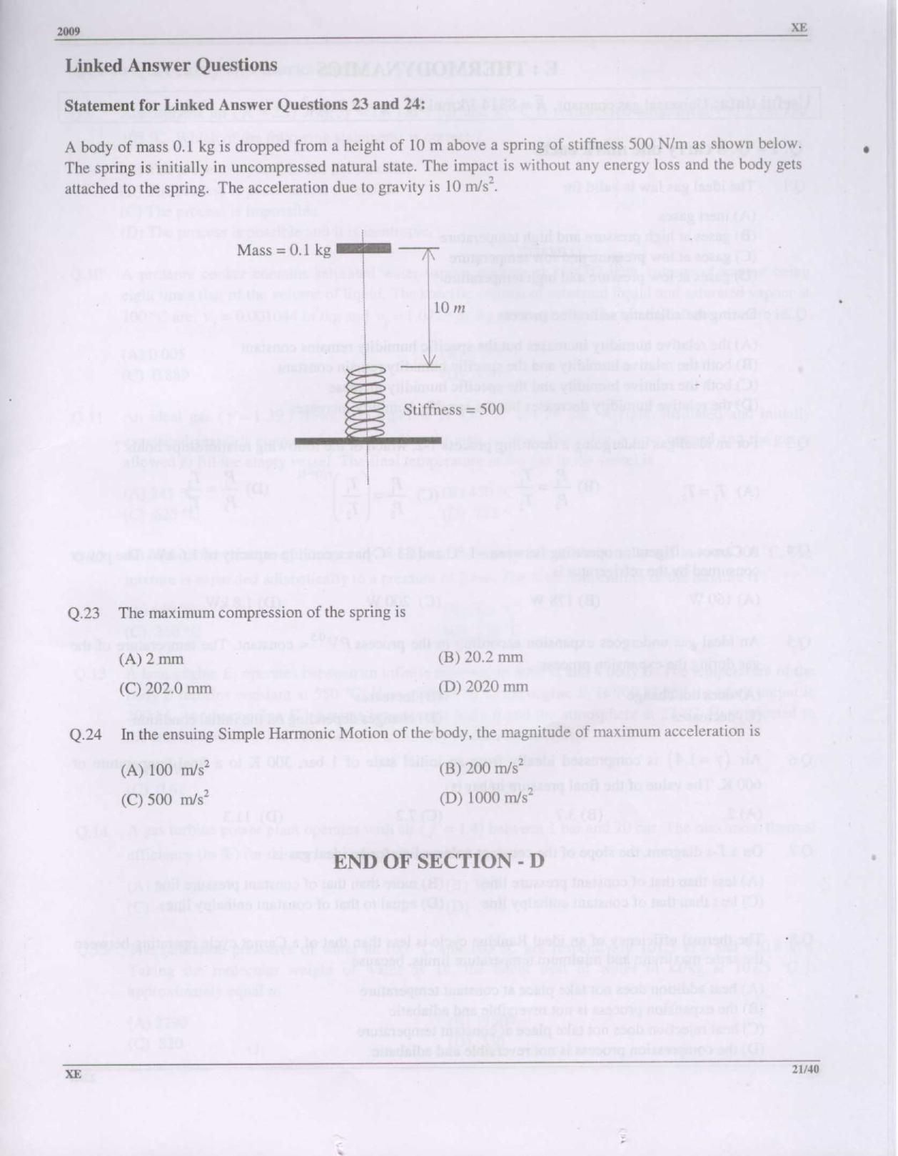 GATE 2009 Engineering Sciences (XE) Question Paper with Answer Key - Page 21