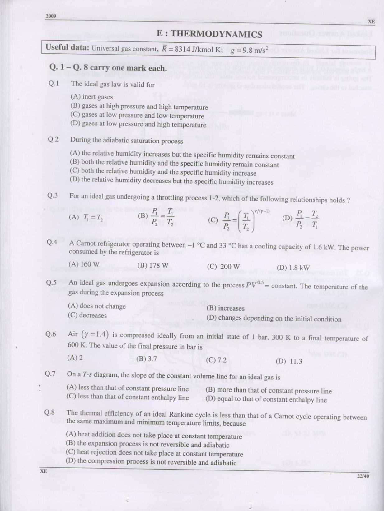 GATE 2009 Engineering Sciences (XE) Question Paper with Answer Key - Page 22