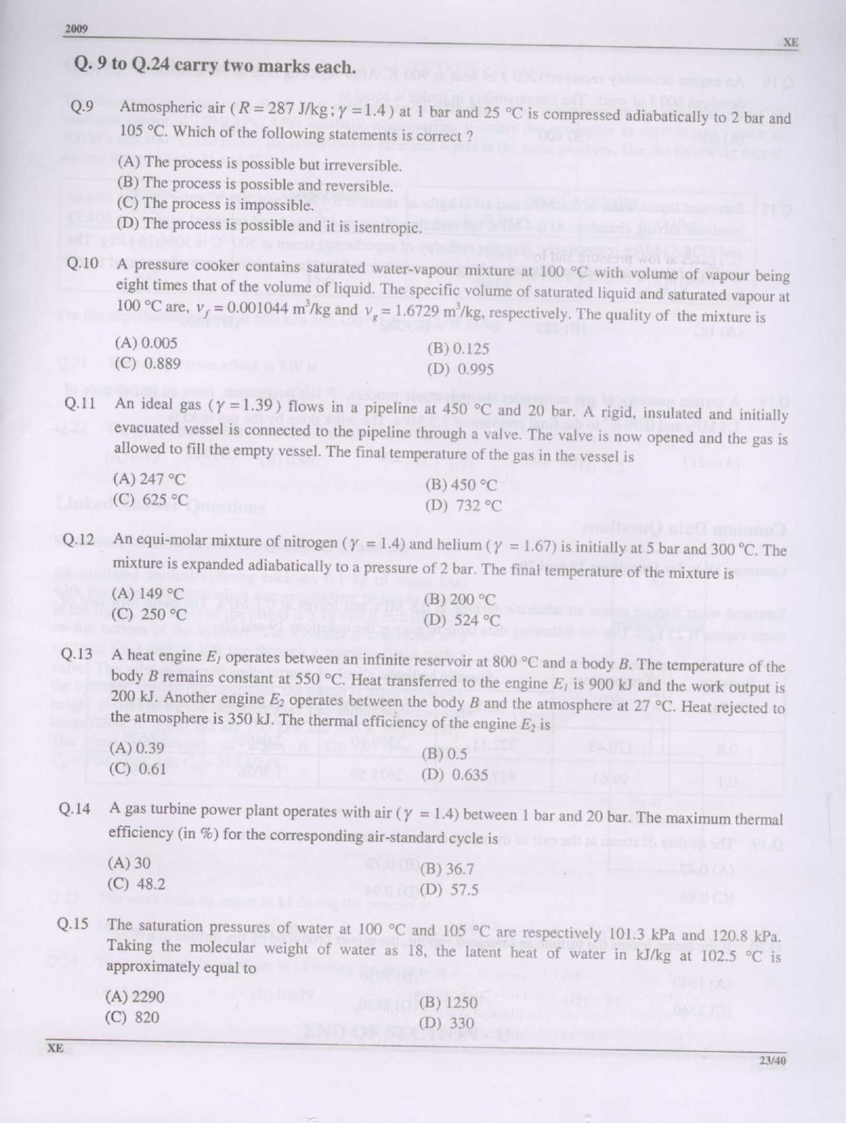 GATE 2009 Engineering Sciences (XE) Question Paper with Answer Key - Page 23