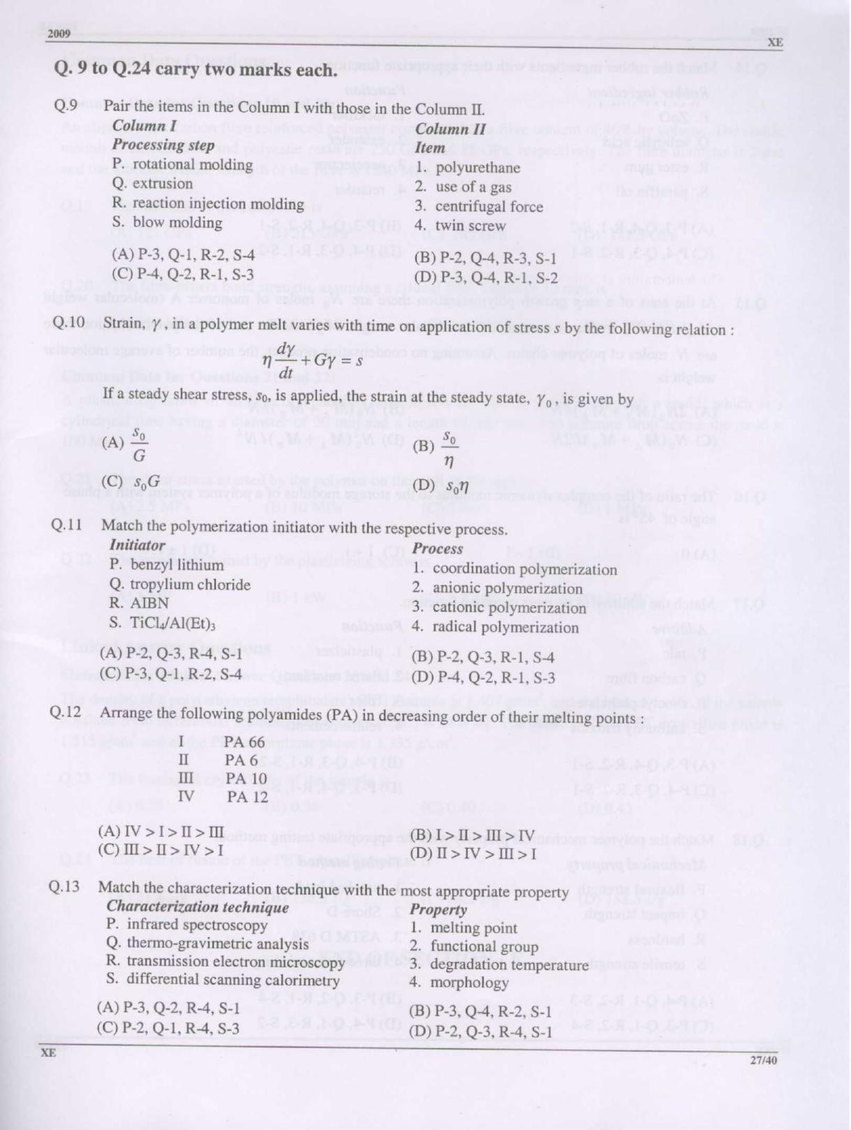 GATE 2009 Engineering Sciences (XE) Question Paper with Answer Key - Page 27