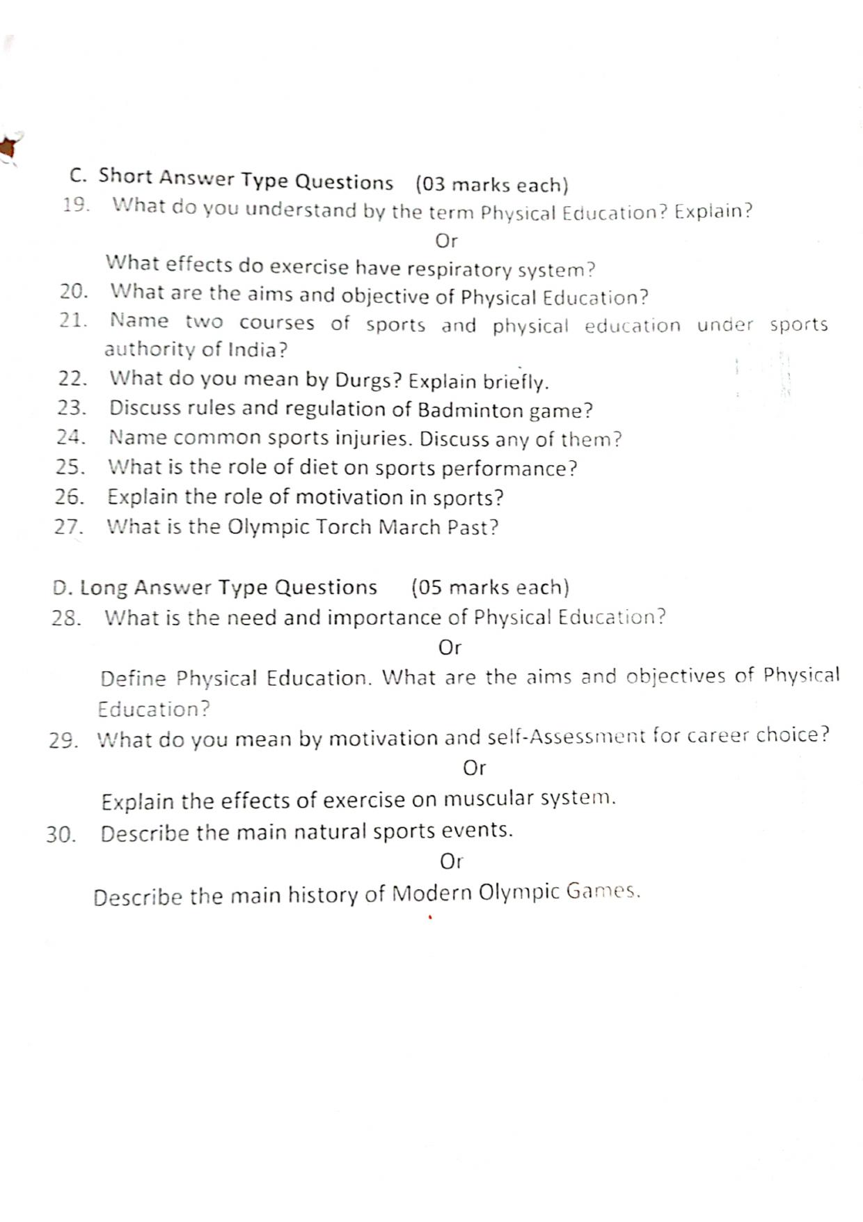 JKBOSE Class 11 Physical Education Model Question Paper - Page 2