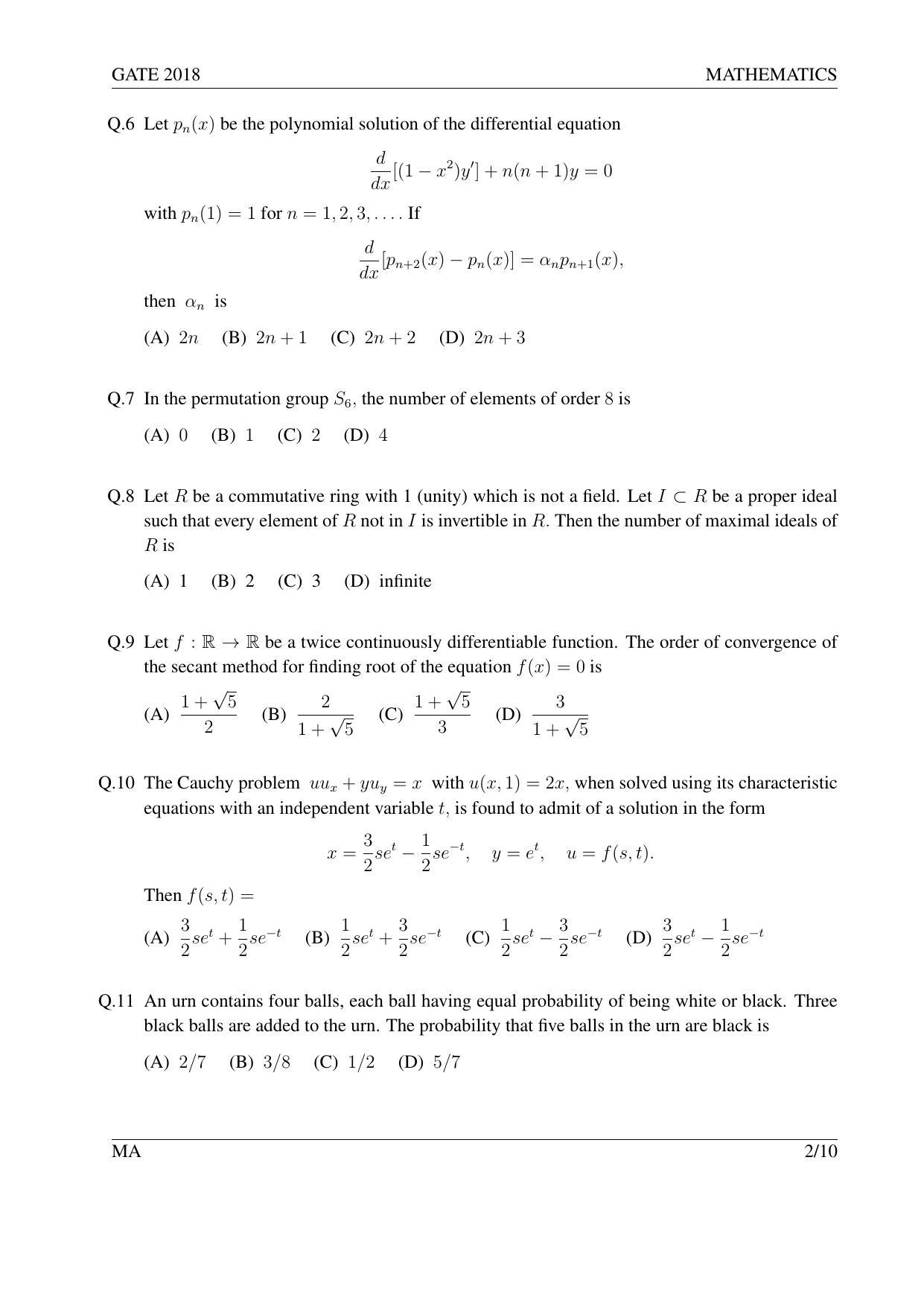 GATE 2018 Mathematics (MA) Question Paper with Answer Key - Page 5