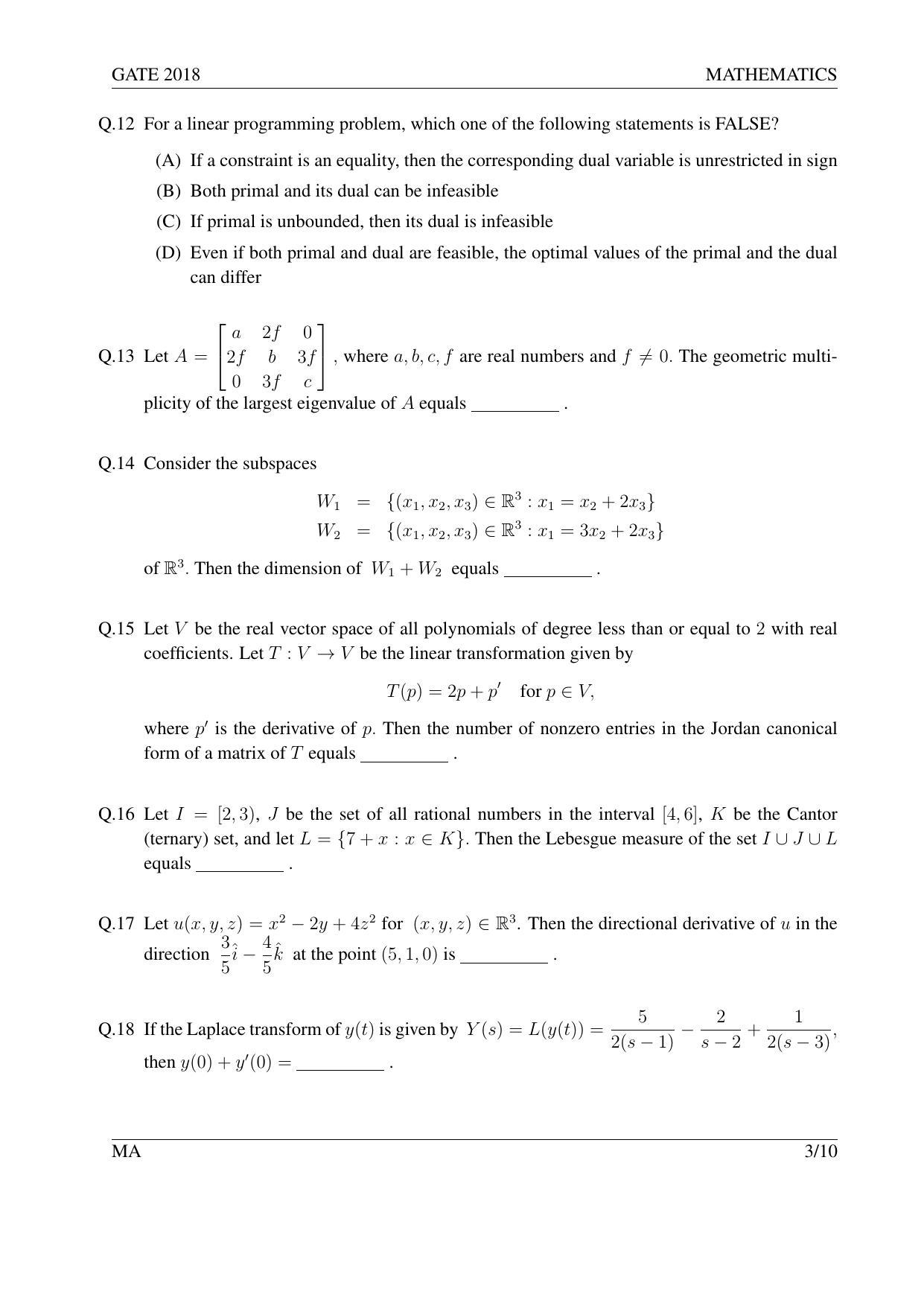 GATE 2018 Mathematics (MA) Question Paper with Answer Key - Page 6