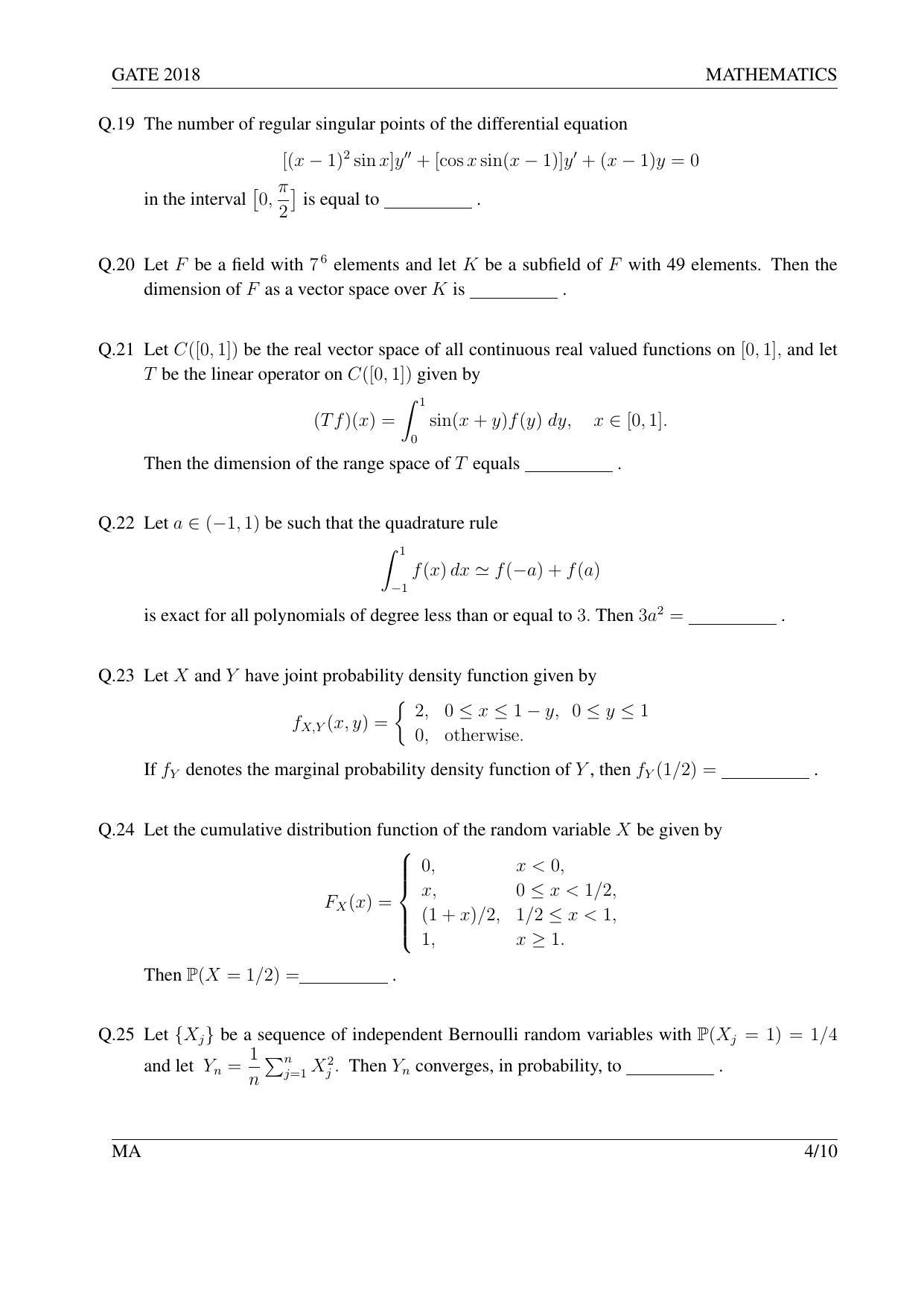 GATE 2018 Mathematics (MA) Question Paper with Answer Key - Page 7