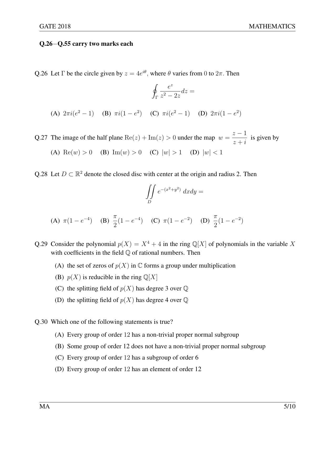 GATE 2018 Mathematics (MA) Question Paper with Answer Key - Page 8