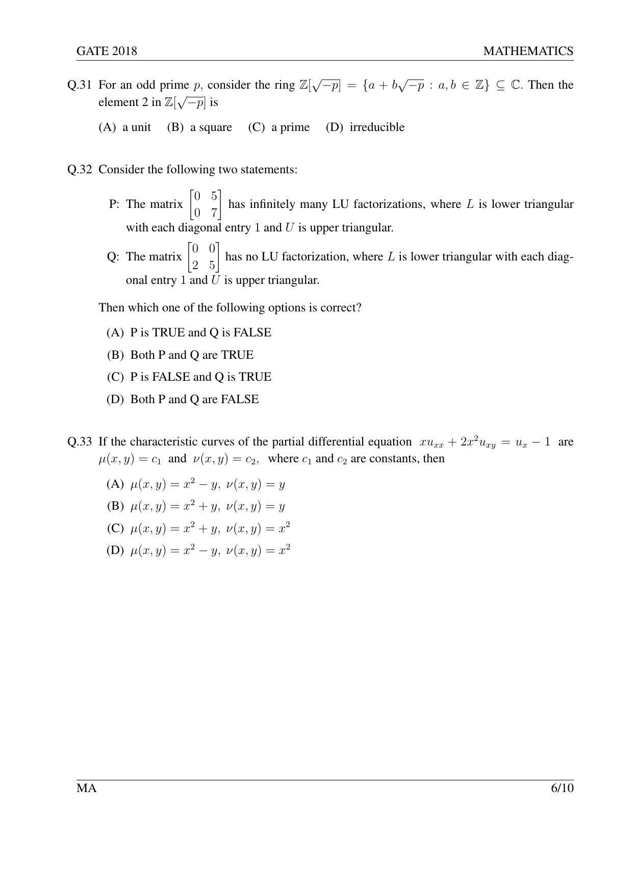 GATE 2018 Mathematics (MA) Question Paper with Answer Key - Page 9