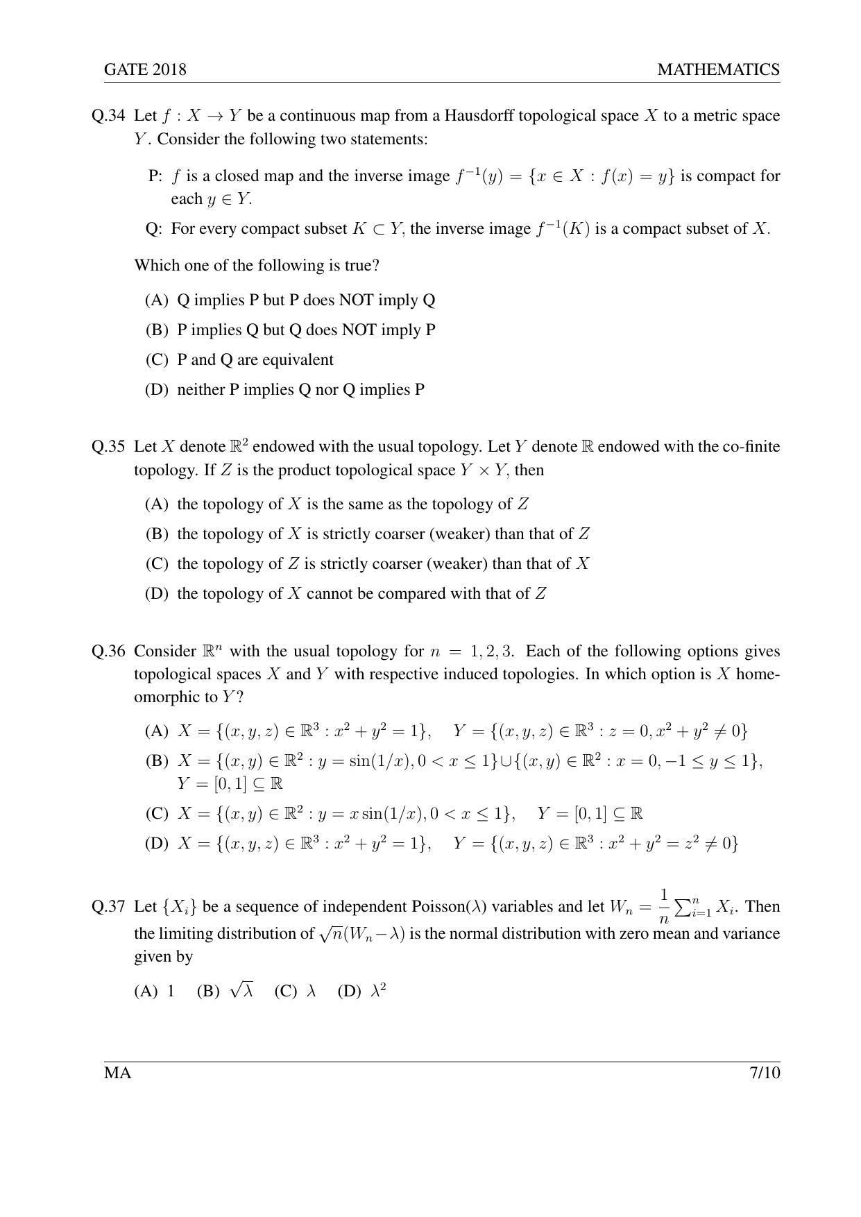 GATE 2018 Mathematics (MA) Question Paper with Answer Key - Page 10
