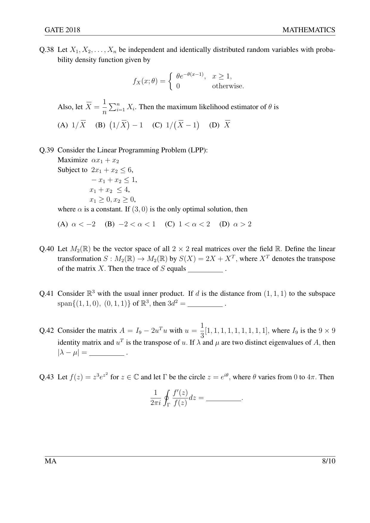 GATE 2018 Mathematics (MA) Question Paper with Answer Key - Page 11