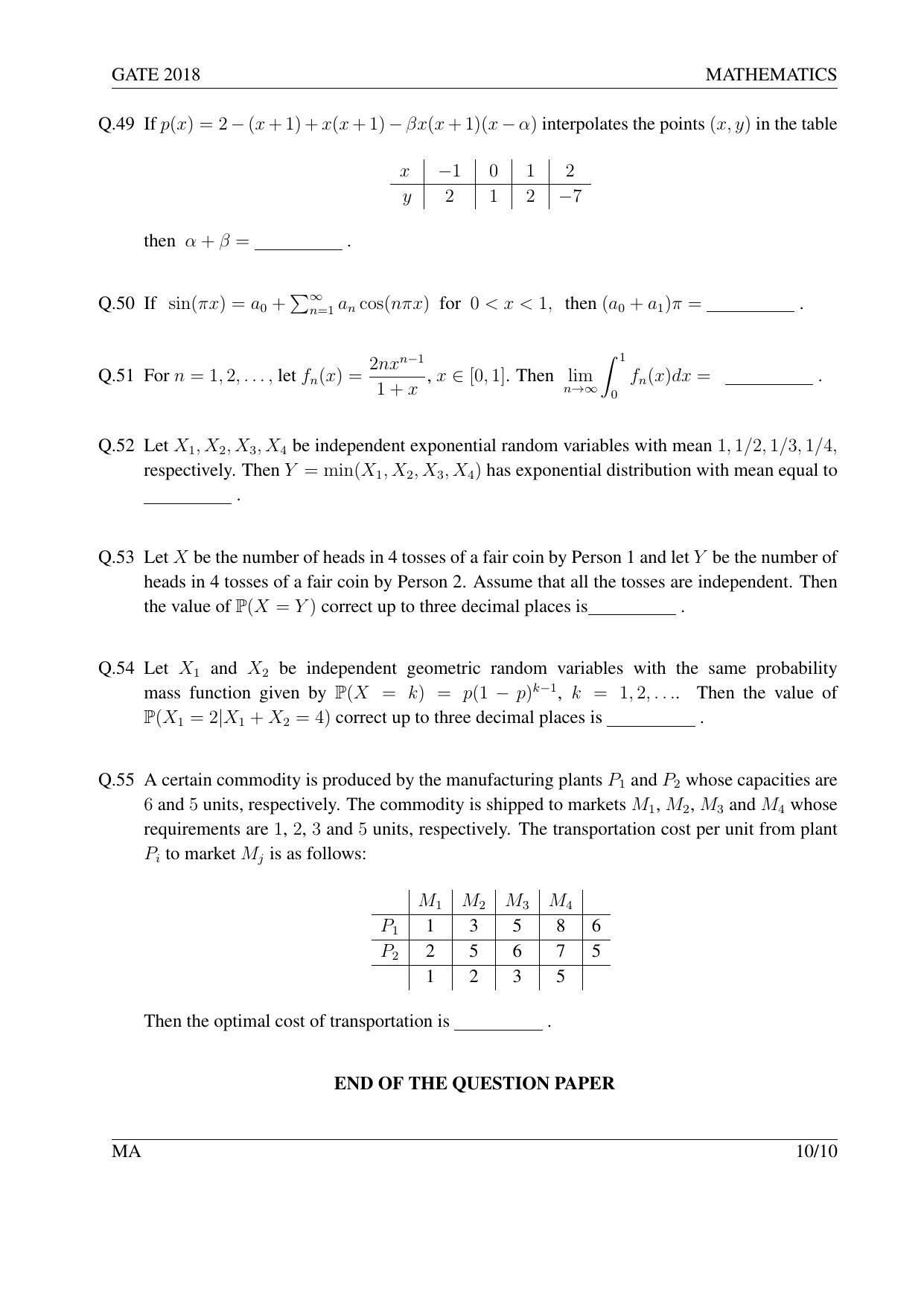 GATE 2018 Mathematics (MA) Question Paper with Answer Key - Page 13