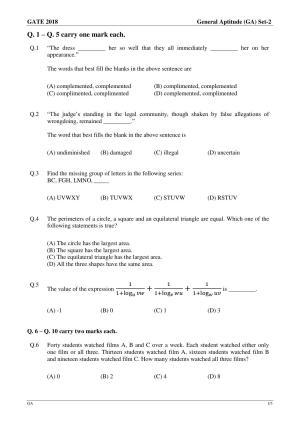 GATE 2018 Mathematics (MA) Question Paper with Answer Key