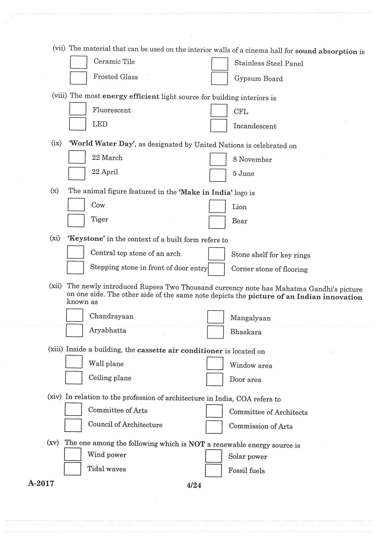JEE Advanced AAT 2017 Question Paper - Page 4