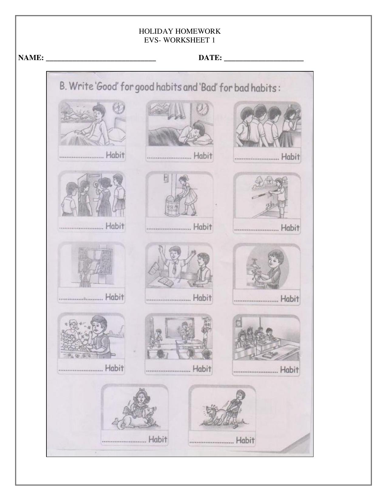 Worksheet for Class 1 EVS Revision Worksheet 4 - Page 1