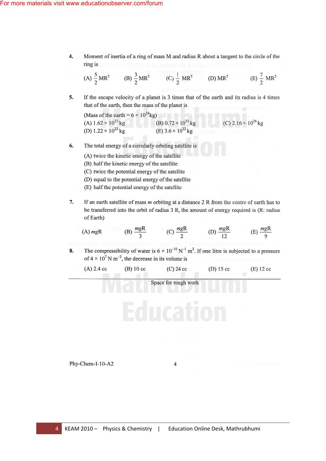 KEAM Paper I 2010 Question Paper - Page 4