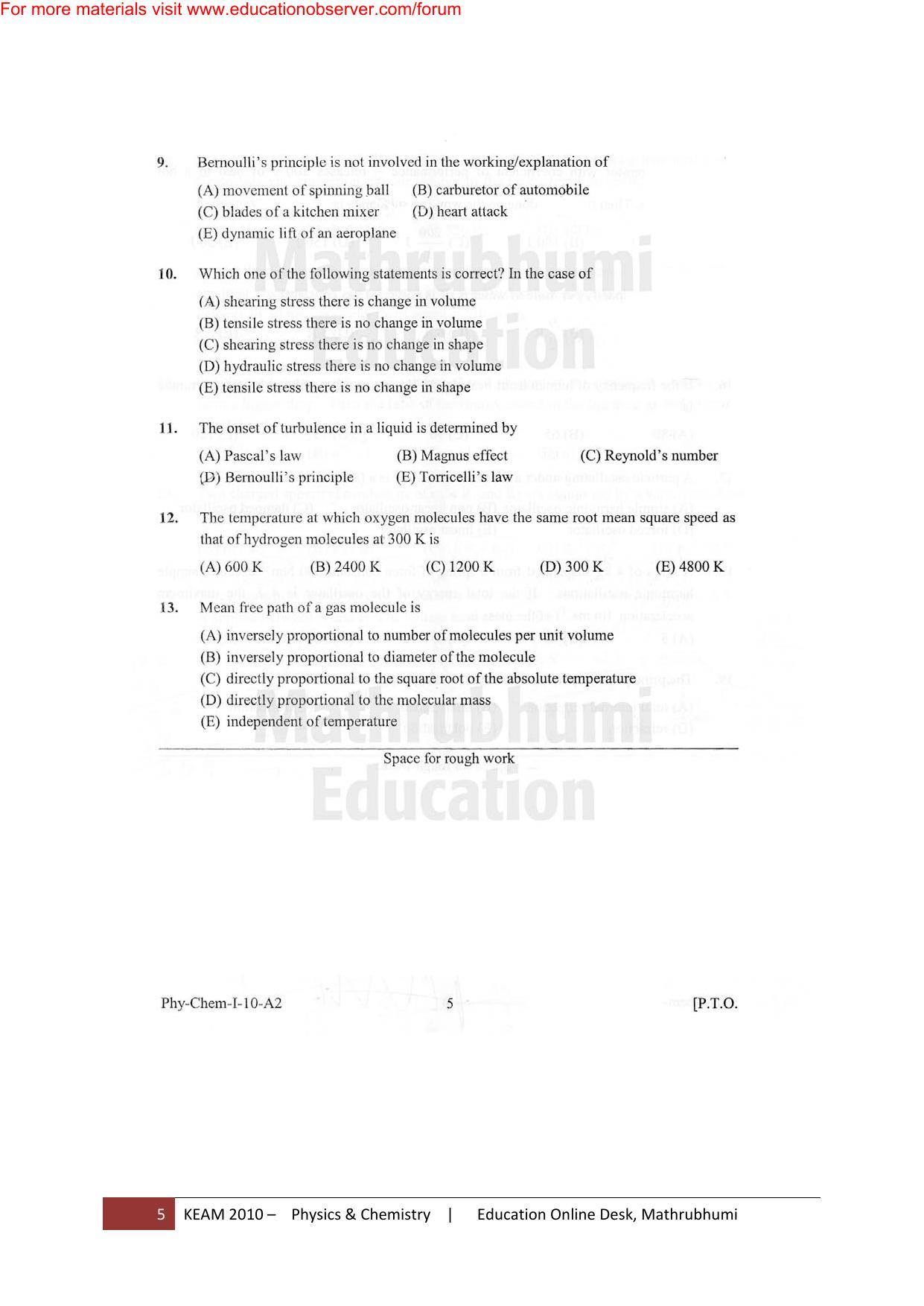 KEAM Paper I 2010 Question Paper - Page 5