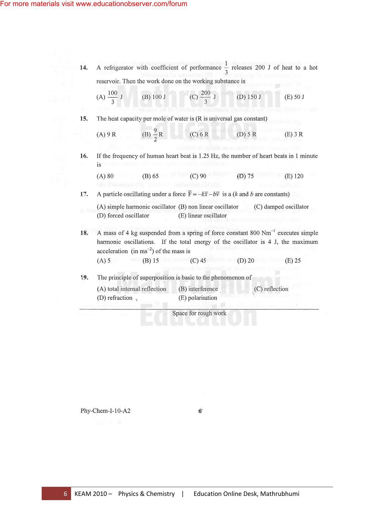 KEAM Paper I 2010 Question Paper - Page 6