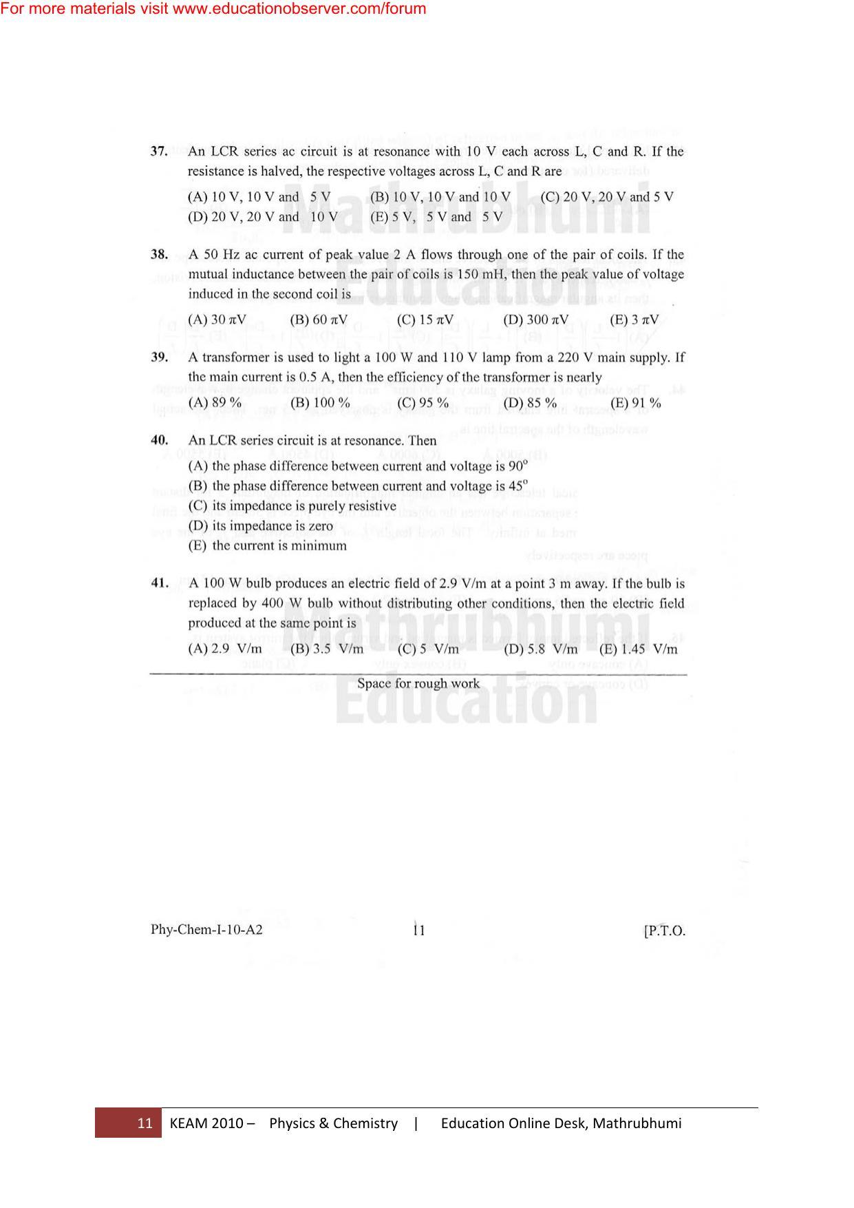 KEAM Paper I 2010 Question Paper - Page 11
