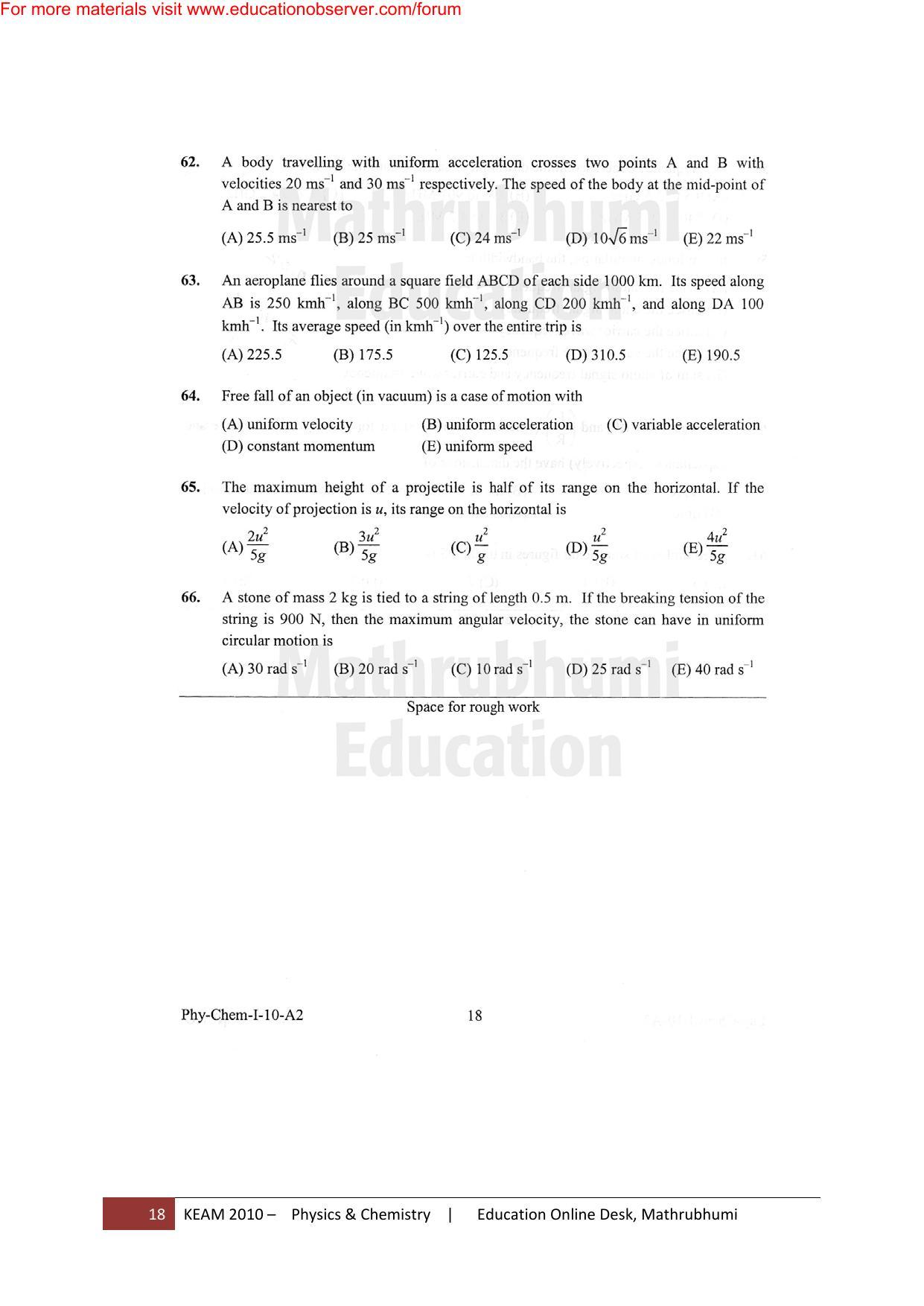 KEAM Paper I 2010 Question Paper - Page 18