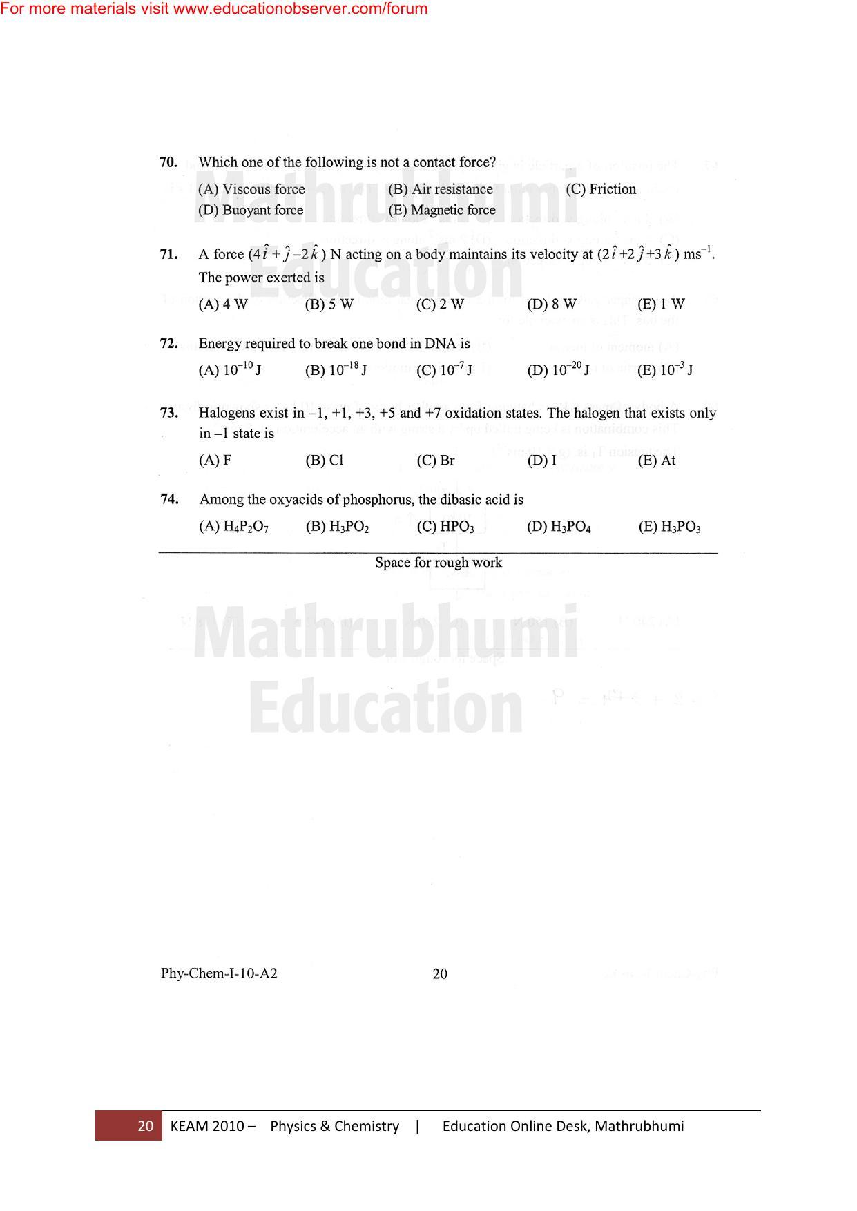 KEAM Paper I 2010 Question Paper - Page 20