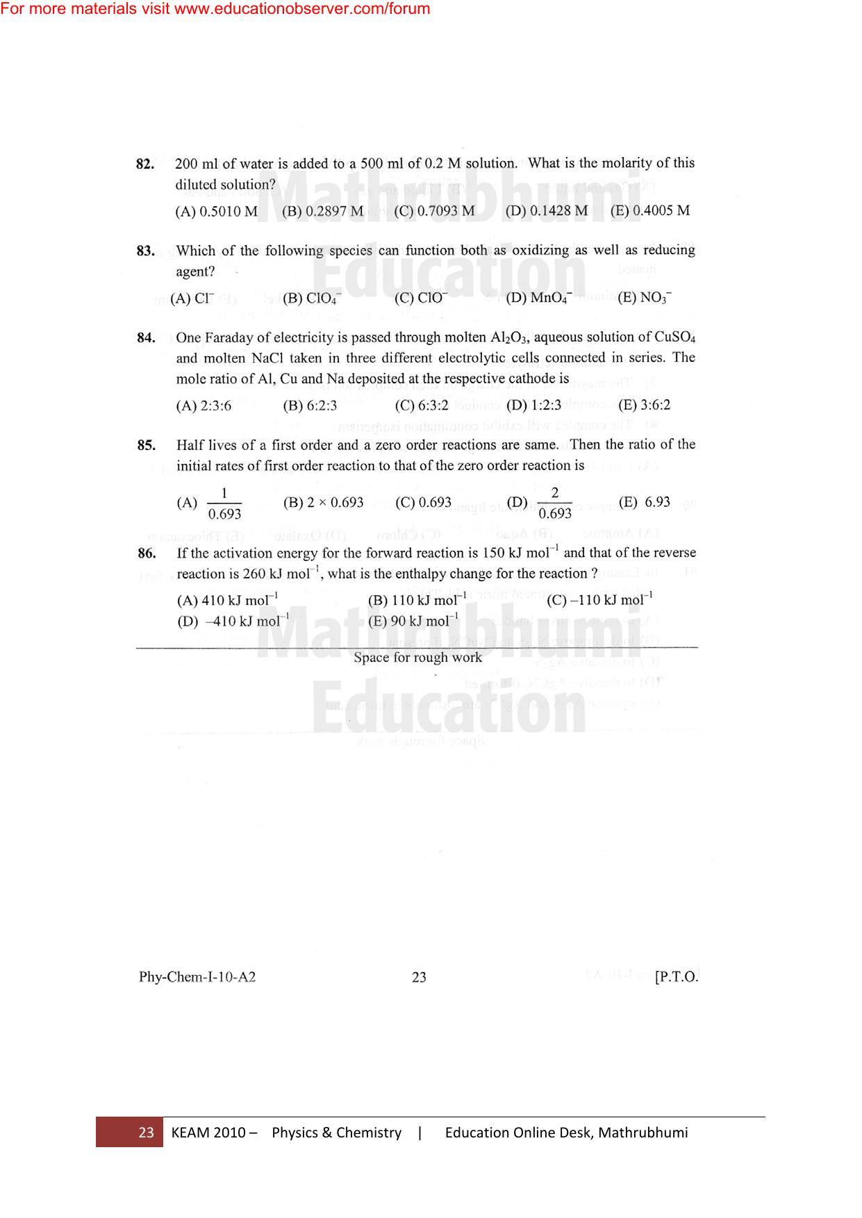 KEAM Paper I 2010 Question Paper - Page 23