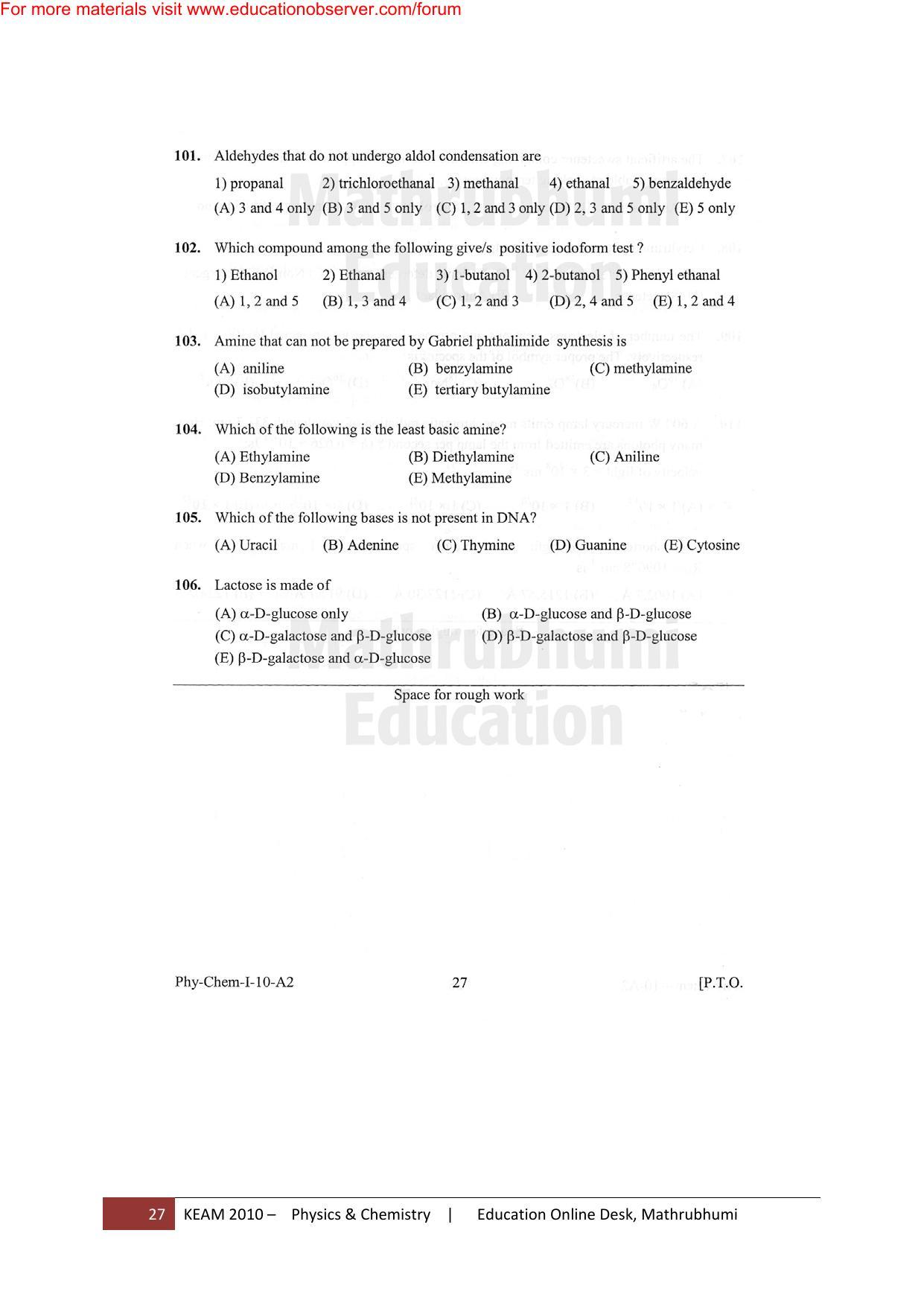 KEAM Paper I 2010 Question Paper - Page 27
