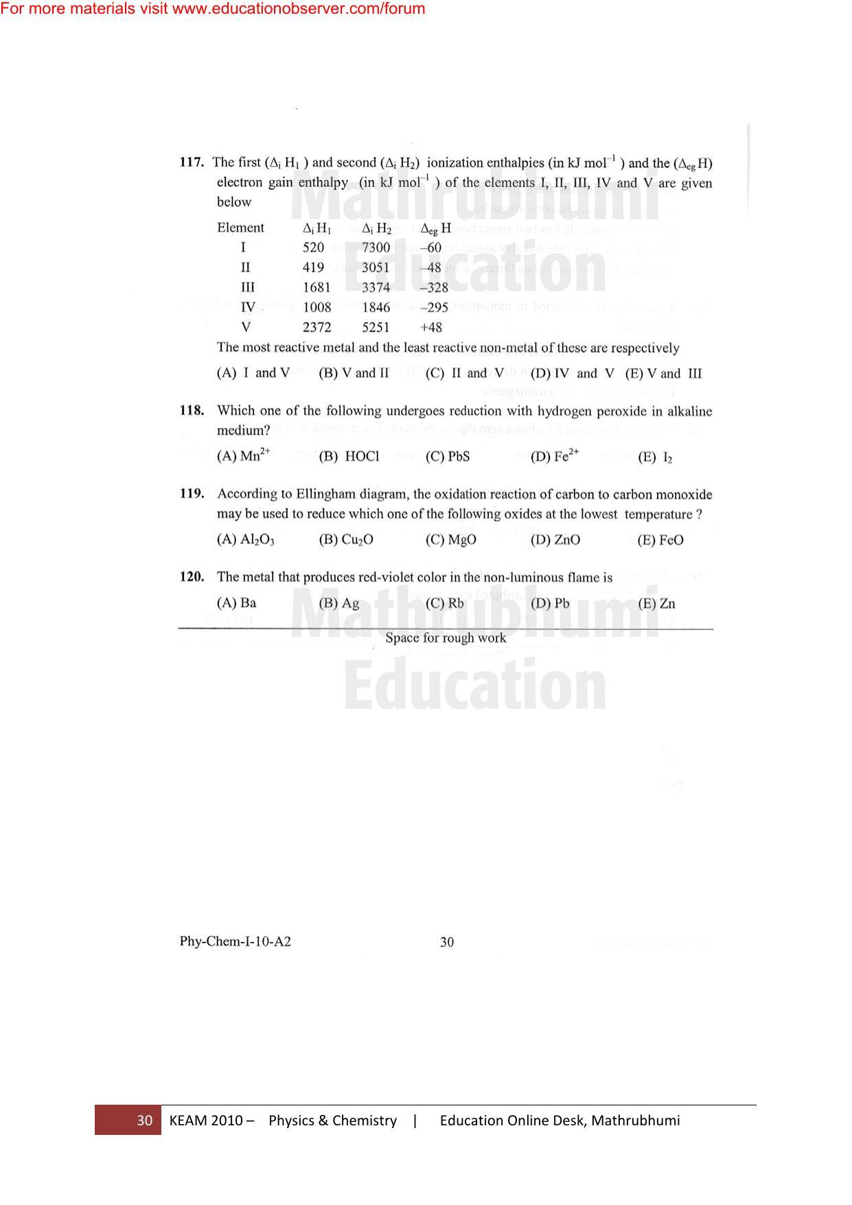 KEAM Paper I 2010 Question Paper - Page 30