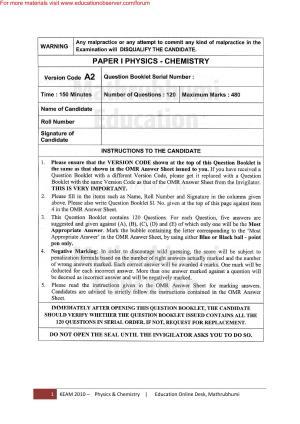 KEAM Paper I 2010 Question Paper