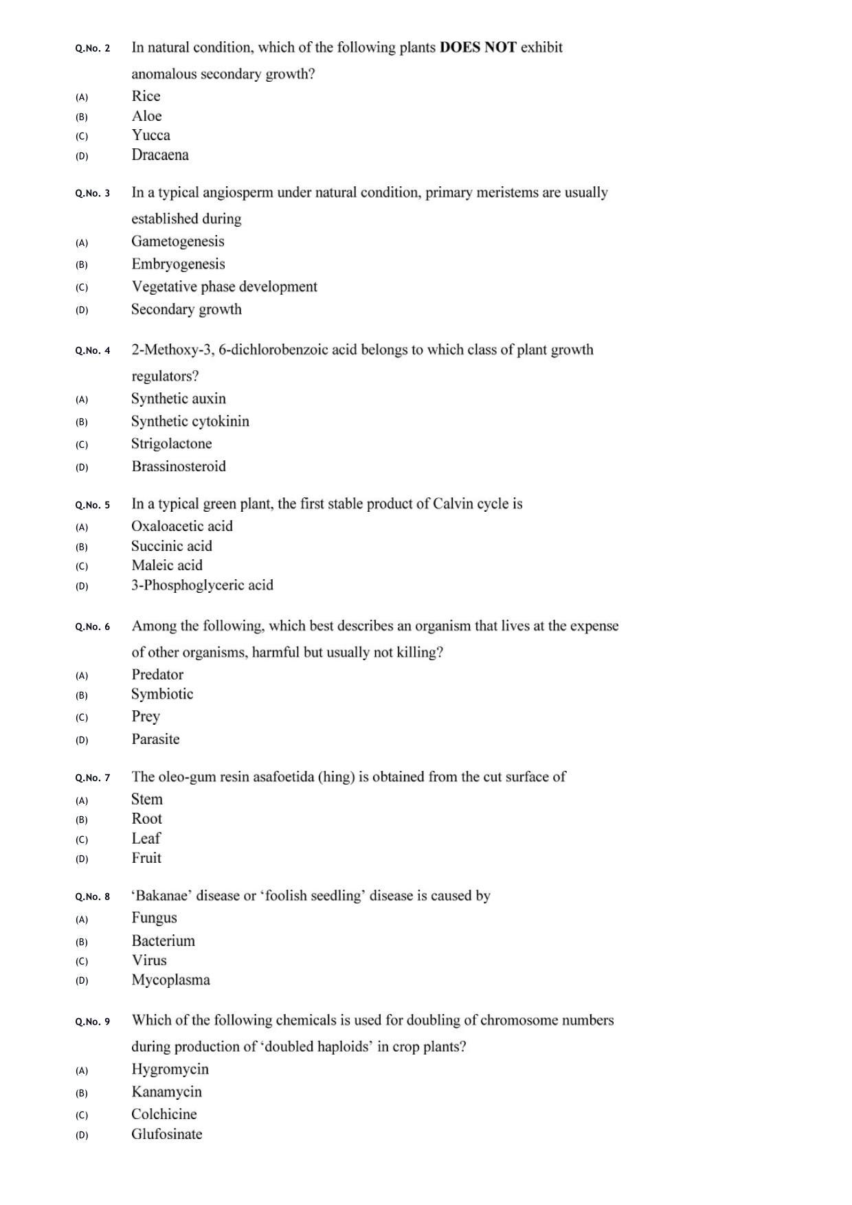 GATE 2020 Life Sciences (XL) Question Paper - Page 9