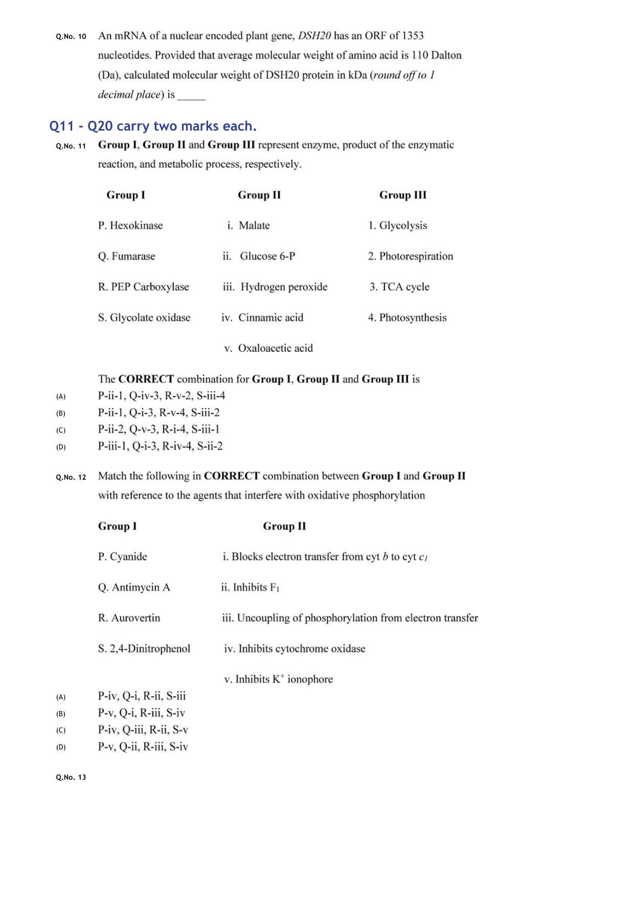 GATE 2020 Life Sciences (XL) Question Paper - Page 10
