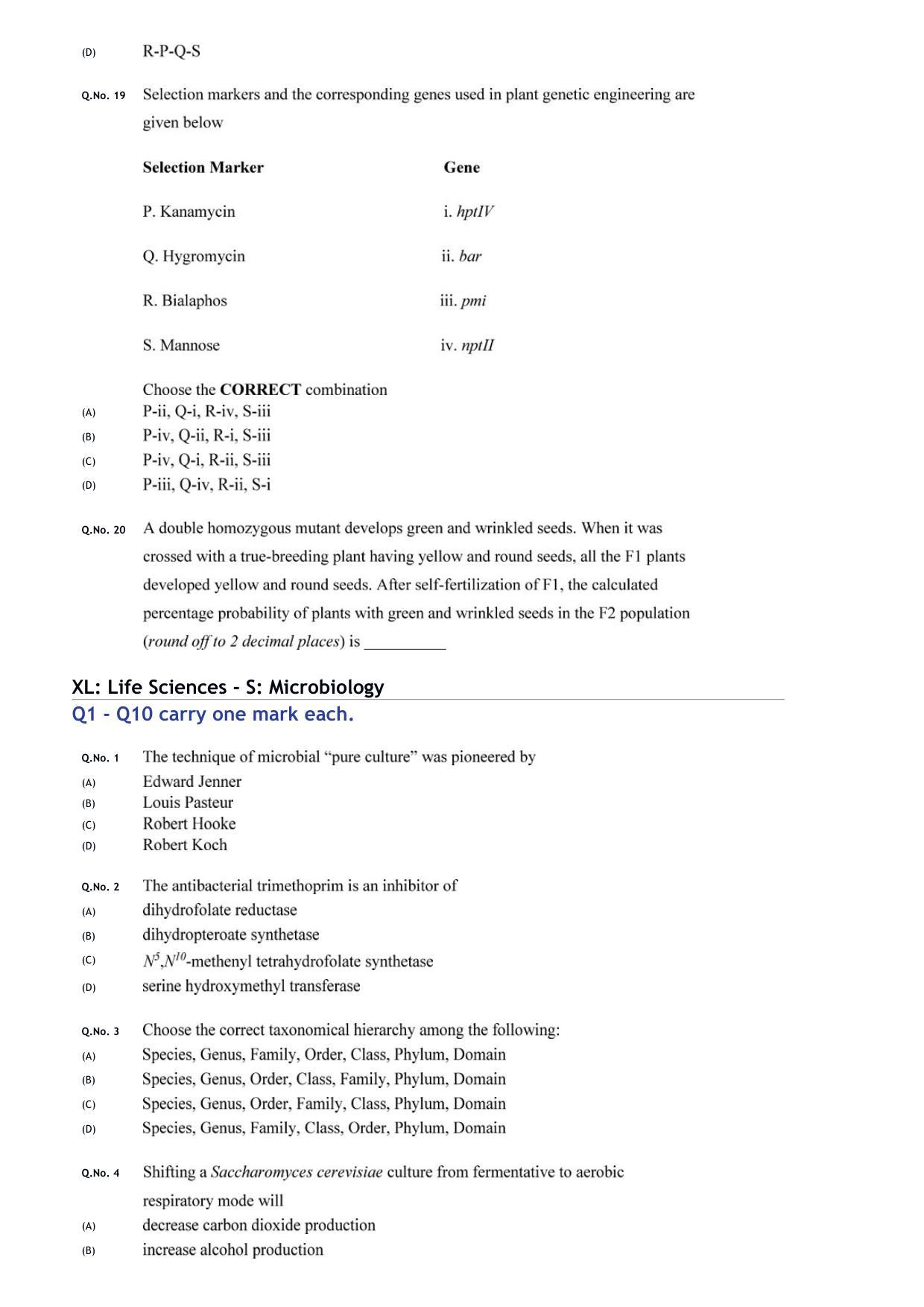 GATE 2020 Life Sciences (XL) Question Paper - Page 13