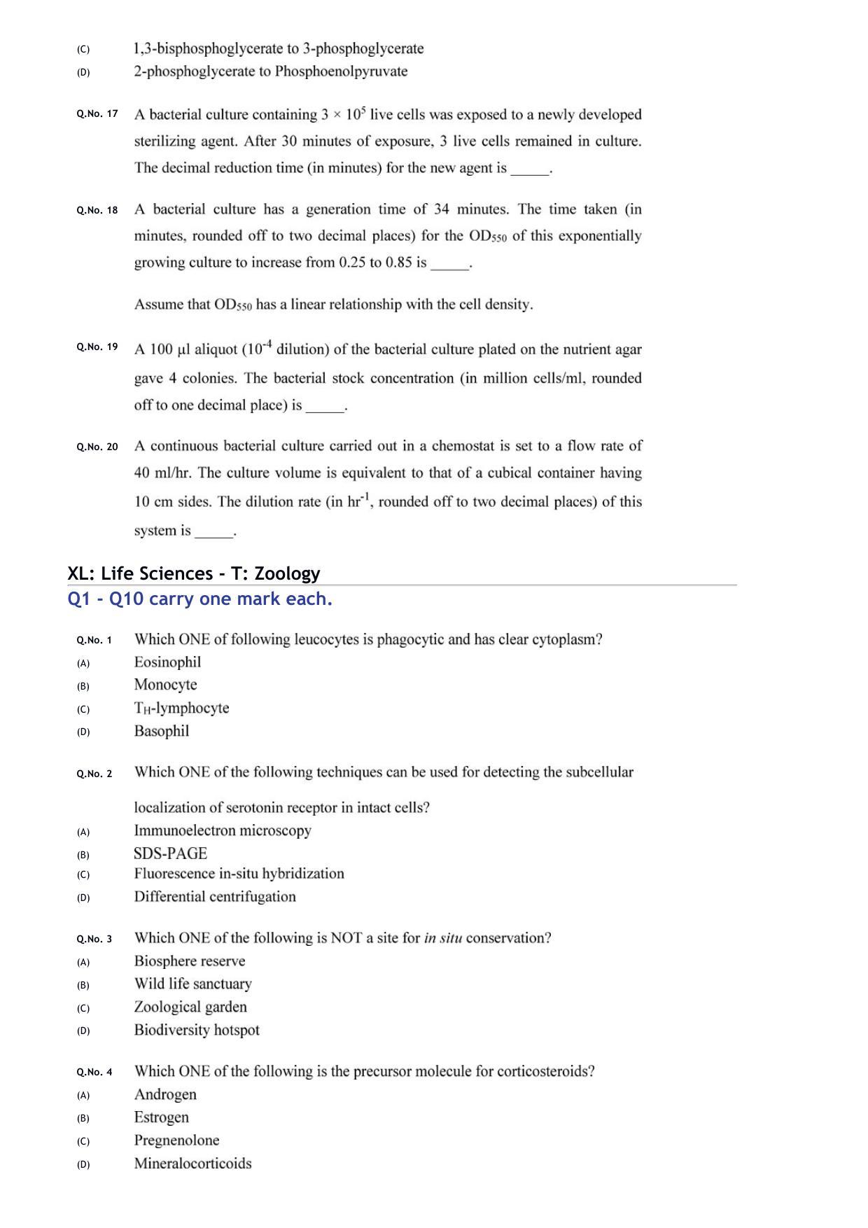 GATE 2020 Life Sciences (XL) Question Paper - Page 16