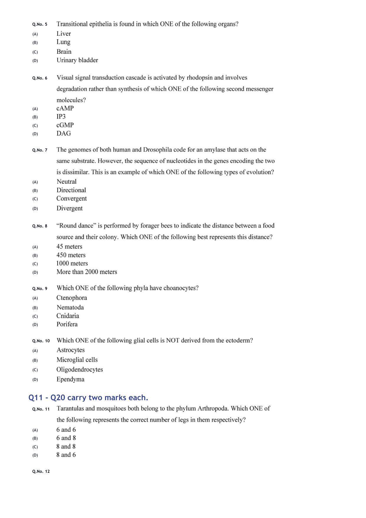 GATE 2020 Life Sciences (XL) Question Paper - Page 17