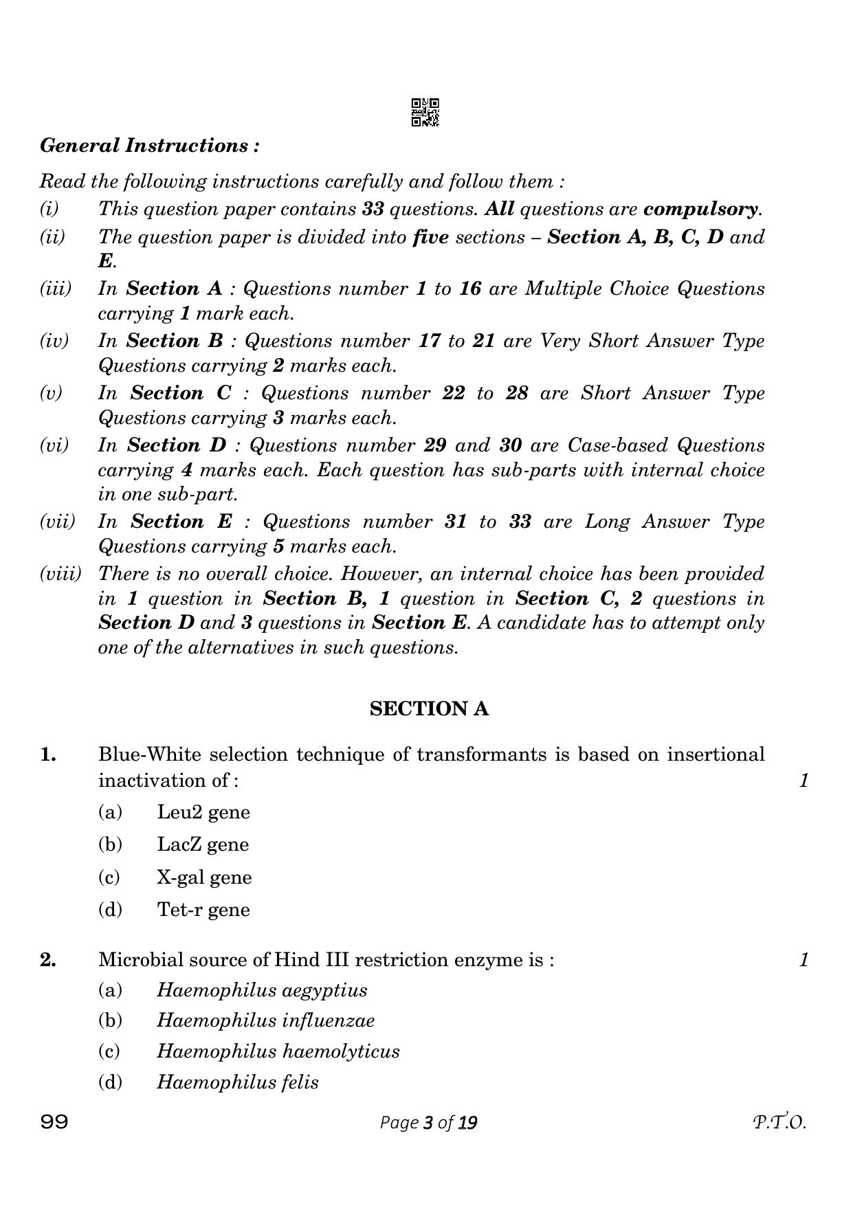 CBSE Class 12 99 Biotechnology 2023 Question Paper - Page 3