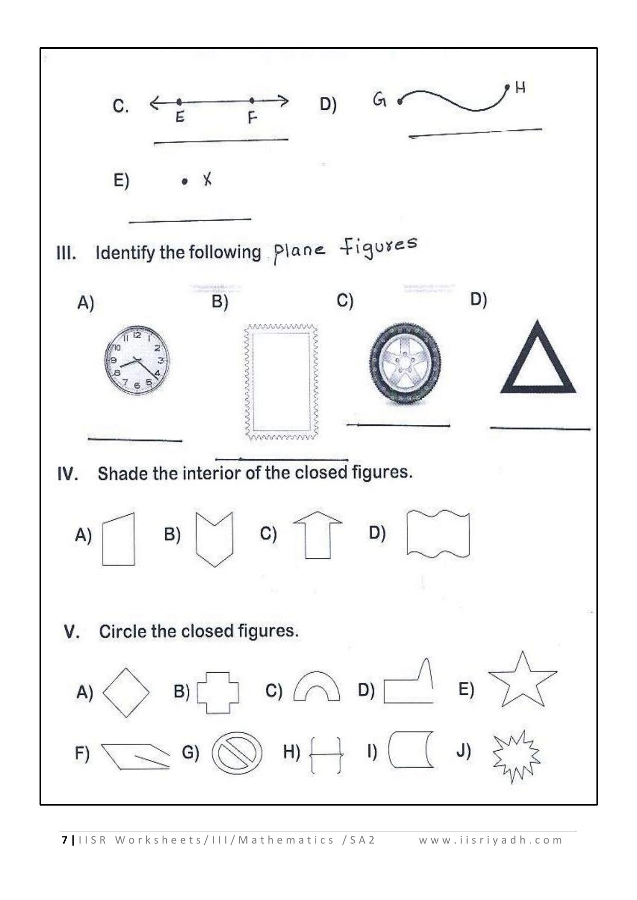 Worksheet for Class 3 Mathematics Fractions Assignment III - Page 7