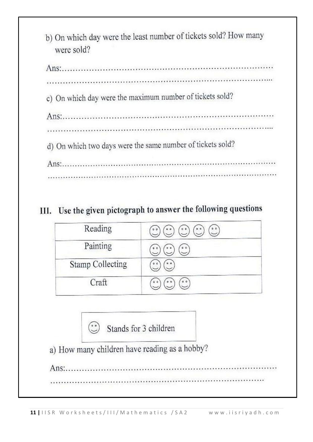 Worksheet for Class 3 Mathematics Fractions Assignment III - Page 11