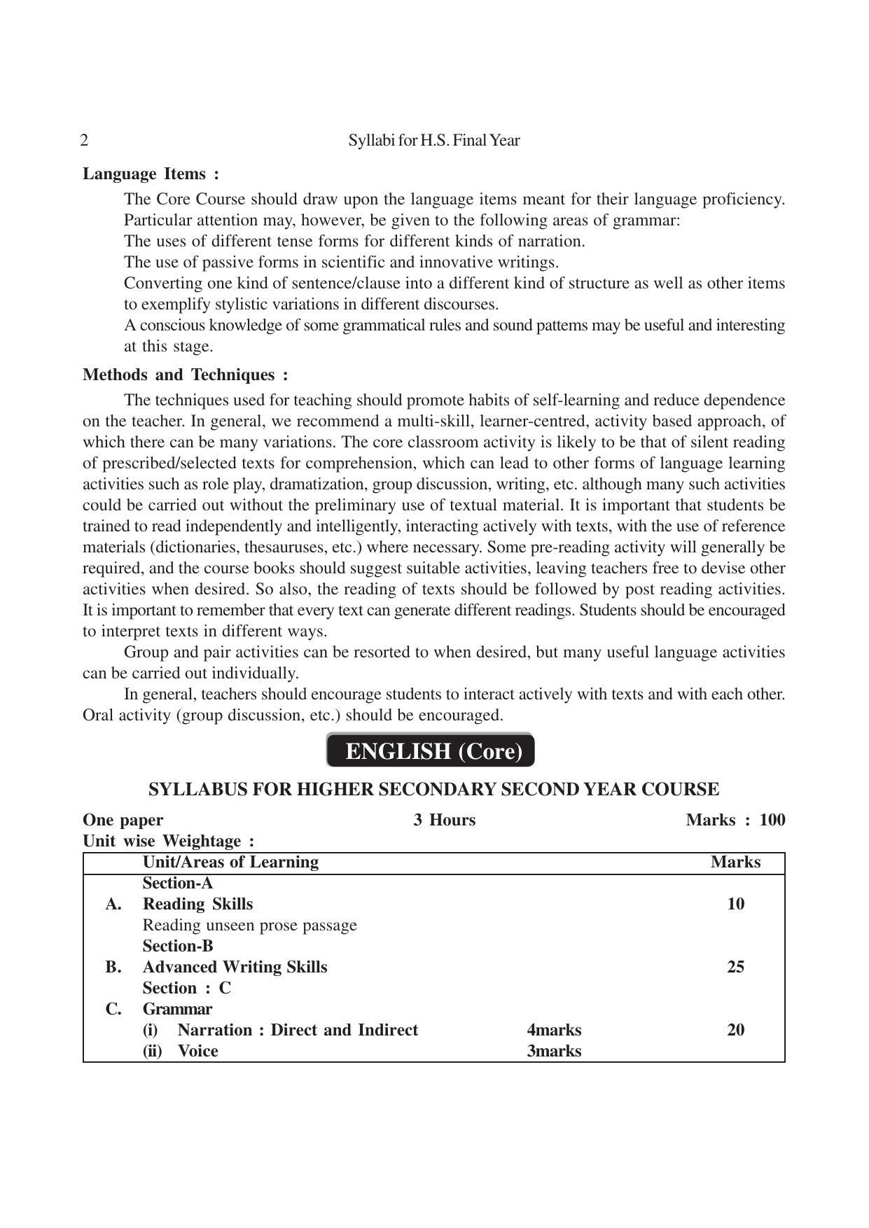 AHSEC 2nd Year English Syllabus - Page 2
