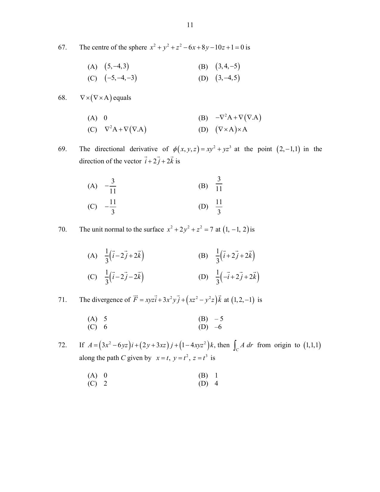 CUSAT CAT 2017 Maths Pg Question Paper - Page 11