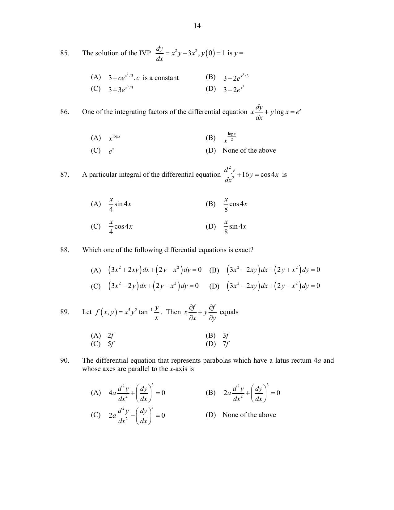 CUSAT CAT 2017 Maths Pg Question Paper - Page 14