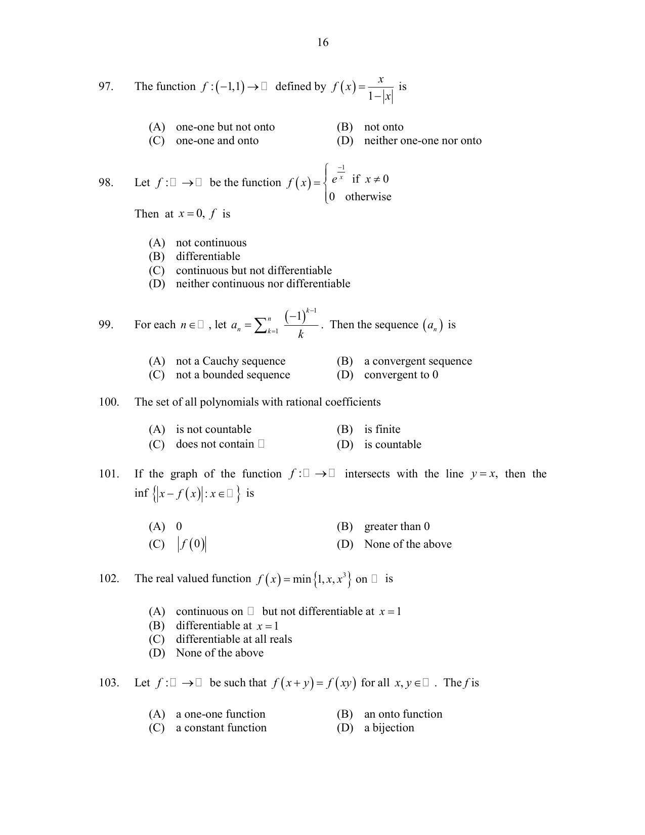 CUSAT CAT 2017 Maths Pg Question Paper - Page 16