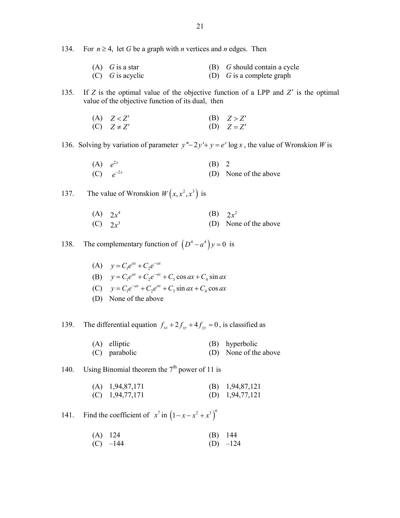 CUSAT CAT 2017 Maths Pg Question Paper - Page 21