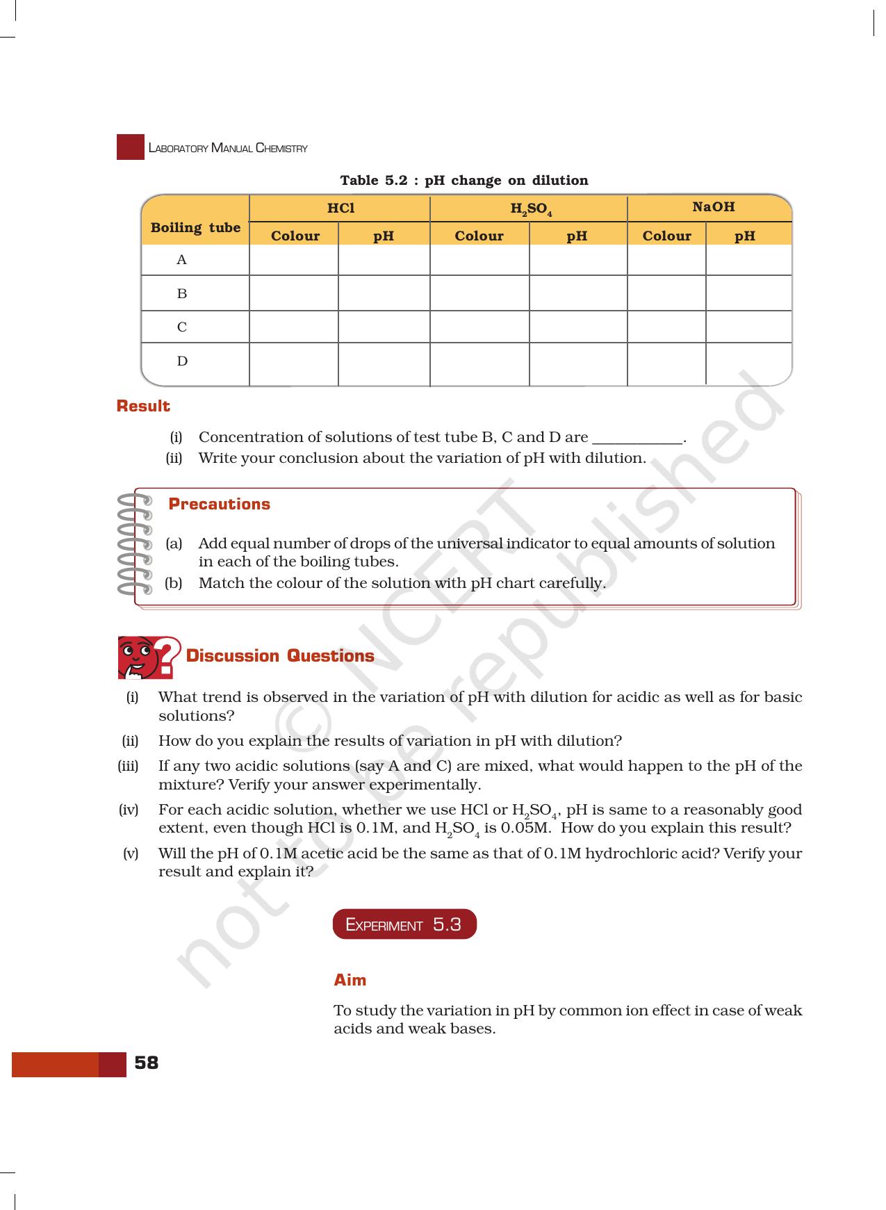 NCERT Laboratory Manuals for Class XI Chemistry - Unit-5 pH and pH Changes in Aqueous Solutions - Page 6