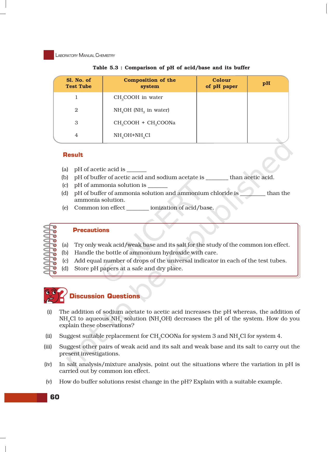 NCERT Laboratory Manuals for Class XI Chemistry - Unit-5 pH and pH Changes in Aqueous Solutions - Page 8