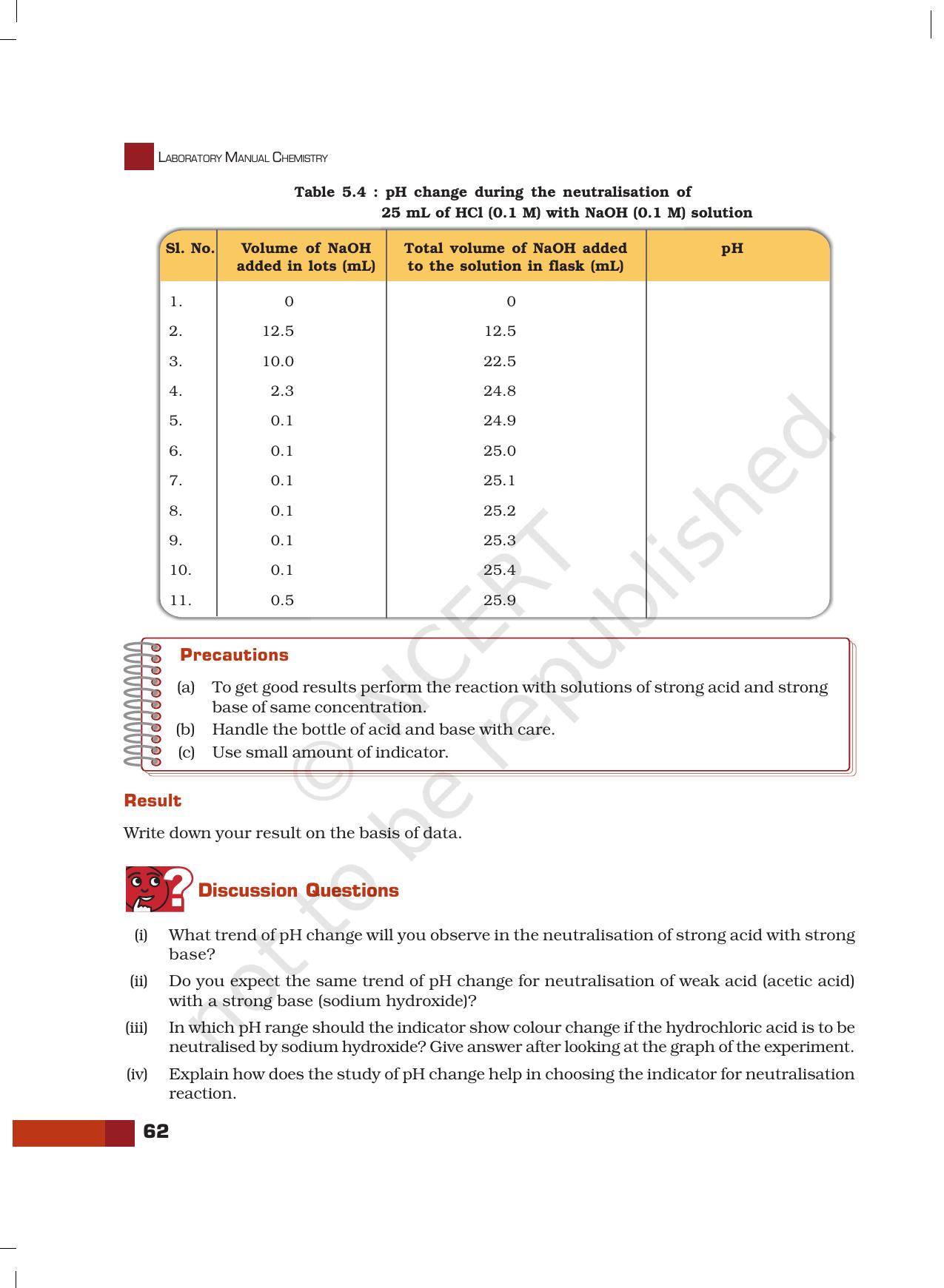 NCERT Laboratory Manuals for Class XI Chemistry - Unit-5 pH and pH Changes in Aqueous Solutions - Page 10