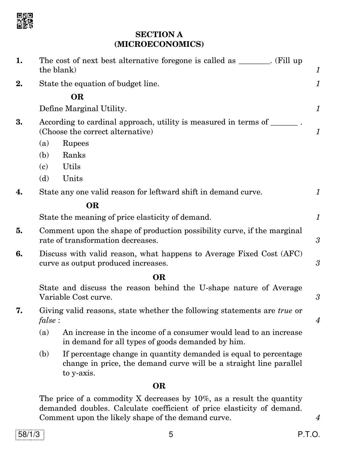 CBSE Class 12 58-1-3 ECONOMICS 2019 Compartment Question Paper - Page 5