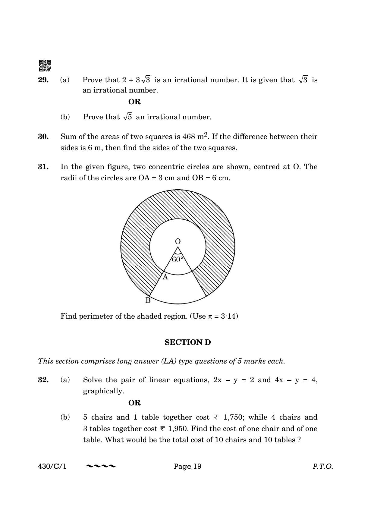 CBSE Class 10 430-1 Maths Basic 2023 (Compartment) Question Paper - Page 19
