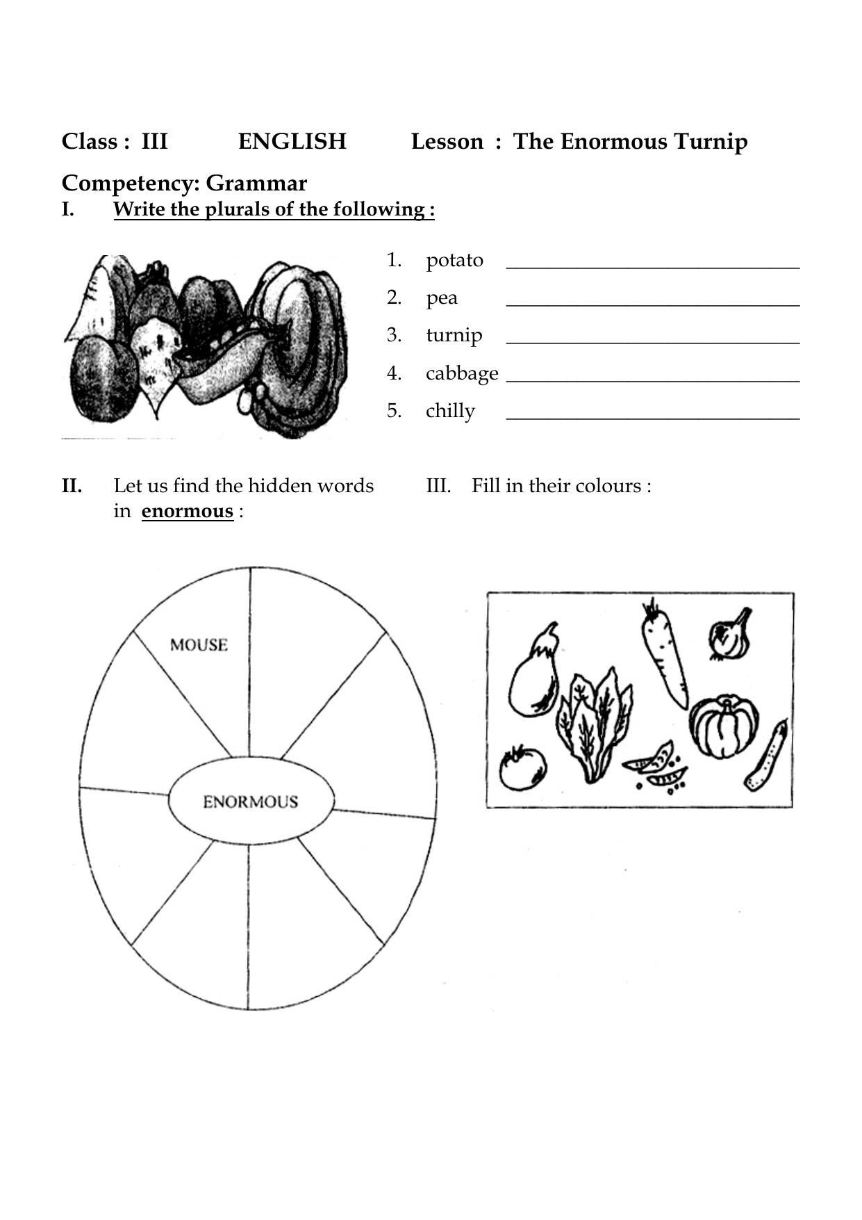 Worksheet for Class 3 English The Enormous Turnio Assignment - Page 2