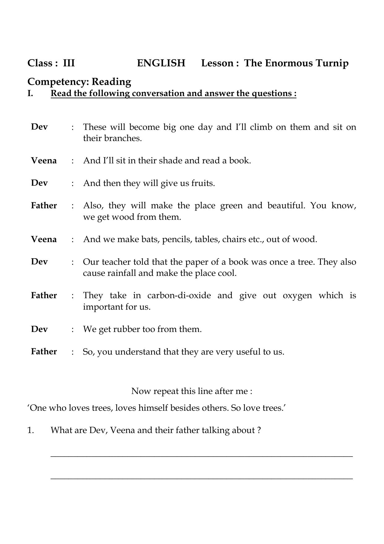 Worksheet for Class 3 English The Enormous Turnio Assignment - Page 4