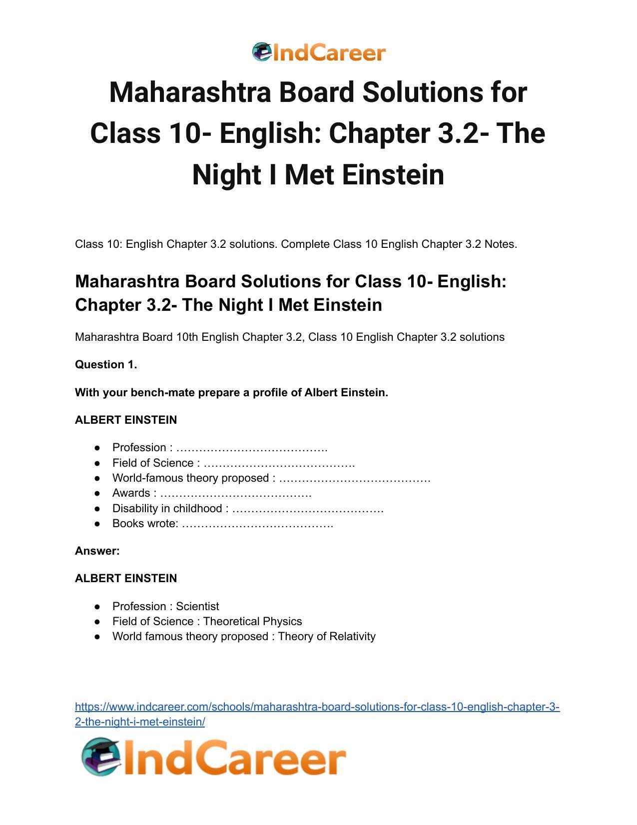 Maharashtra Board Solutions for Class 10- English: Chapter 3.2- The Night I Met Einstein - Page 2