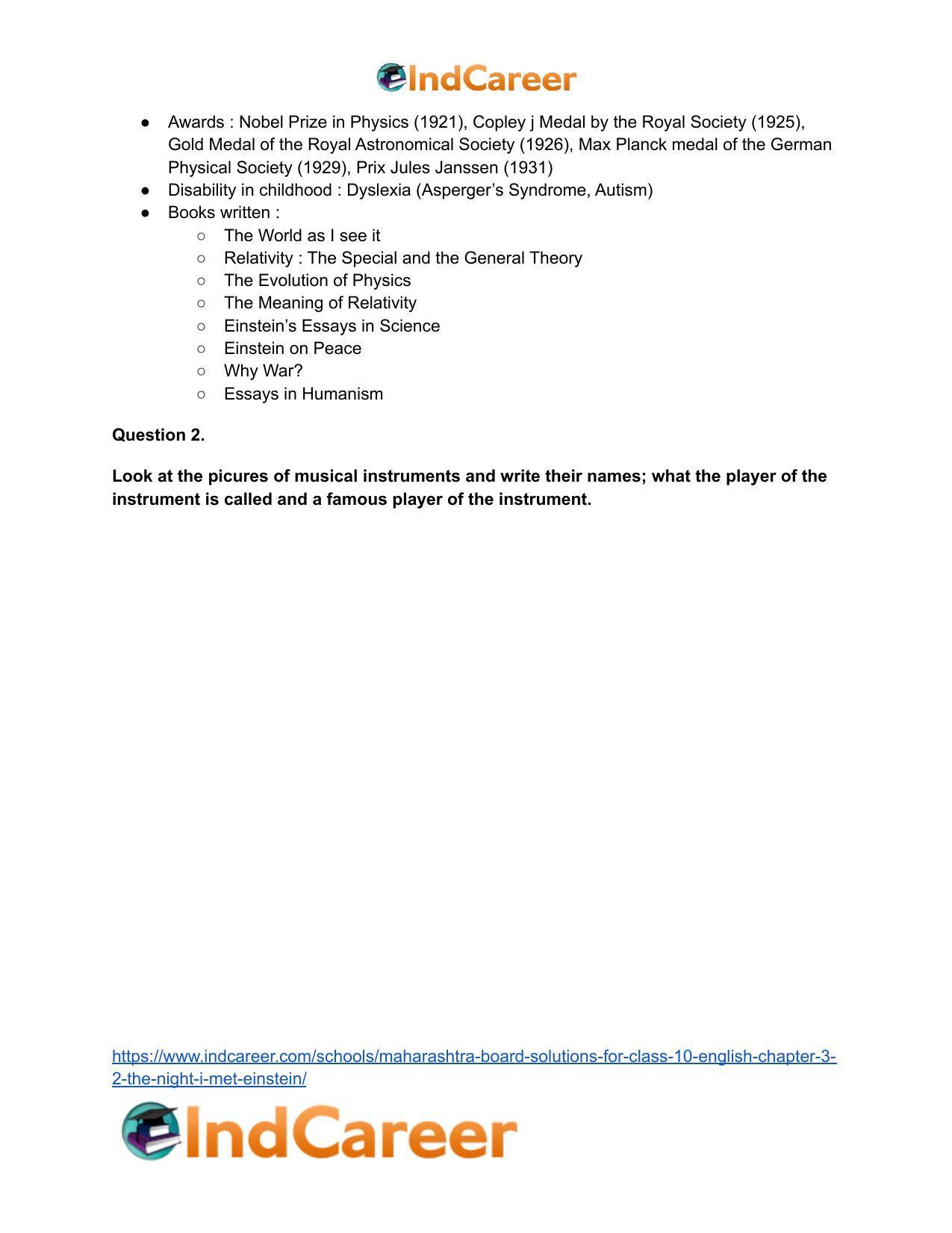 Maharashtra Board Solutions for Class 10- English: Chapter 3.2- The Night I Met Einstein - Page 3