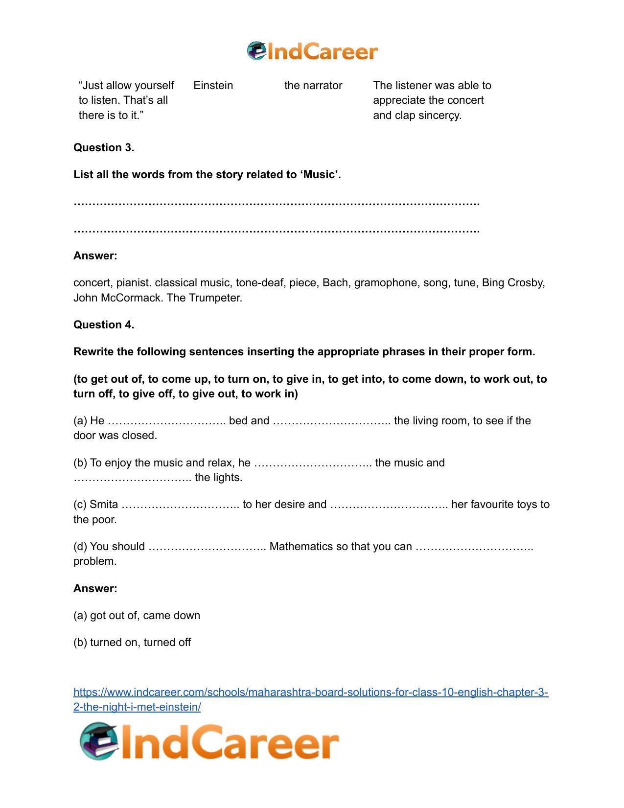 Maharashtra Board Solutions for Class 10- English: Chapter 3.2- The Night I Met Einstein - Page 8