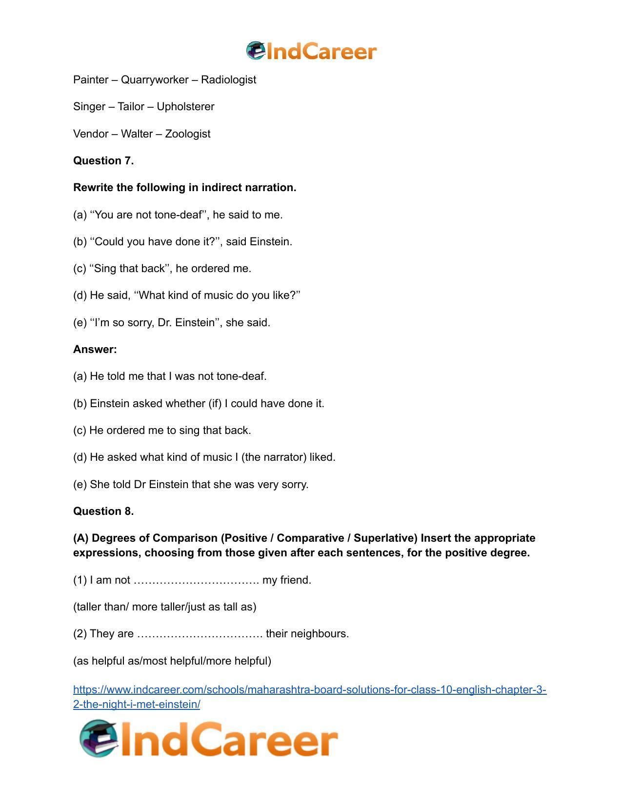 Maharashtra Board Solutions for Class 10- English: Chapter 3.2- The Night I Met Einstein - Page 11